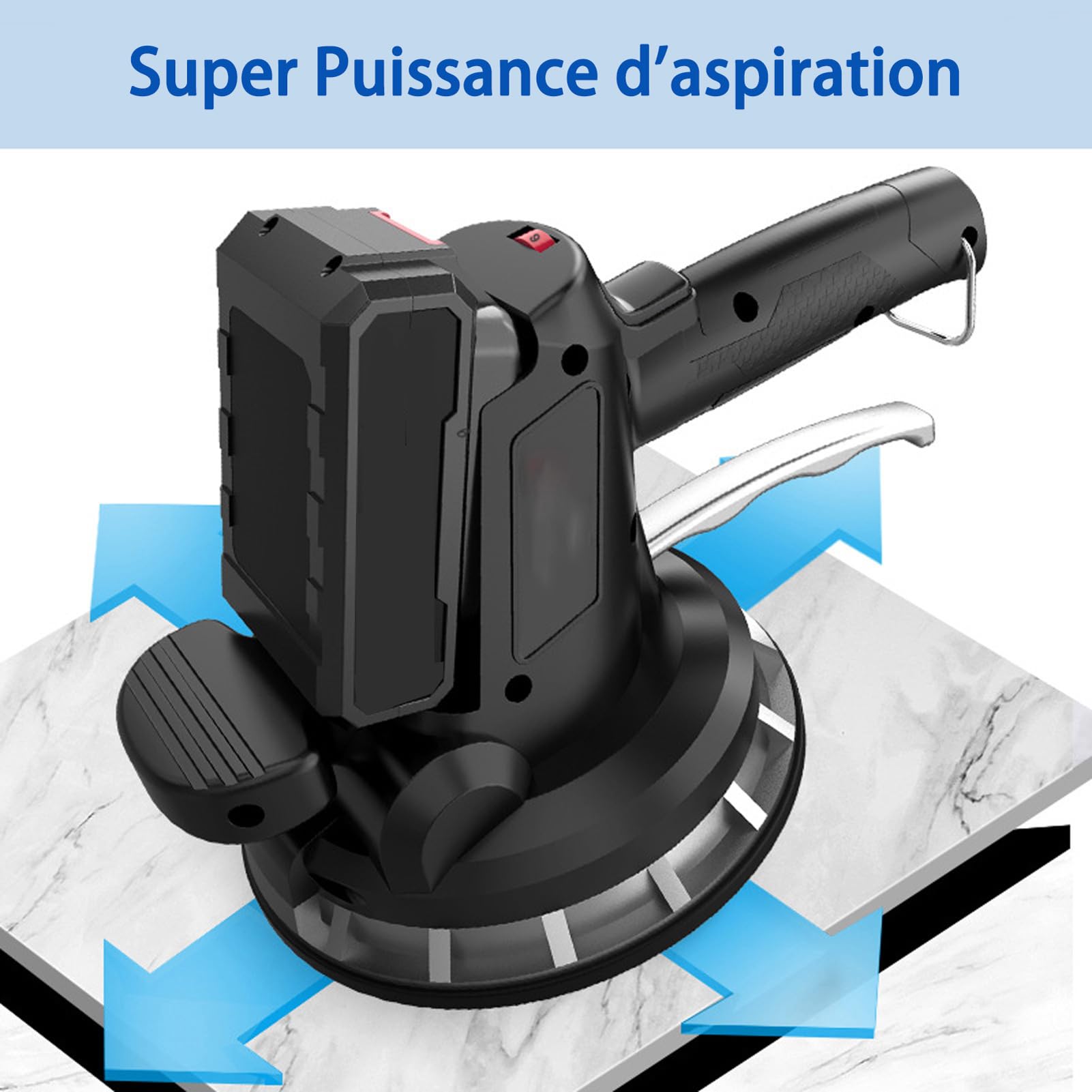 Machine Vibrante Carrelage électrique: 6 Vitesses Réglable Capacité de Charge Élevée Vibreur de Carrelage avec Ventouse Puissante de 18 cm Outils Utilitaires pour la Maison (2*Battery)