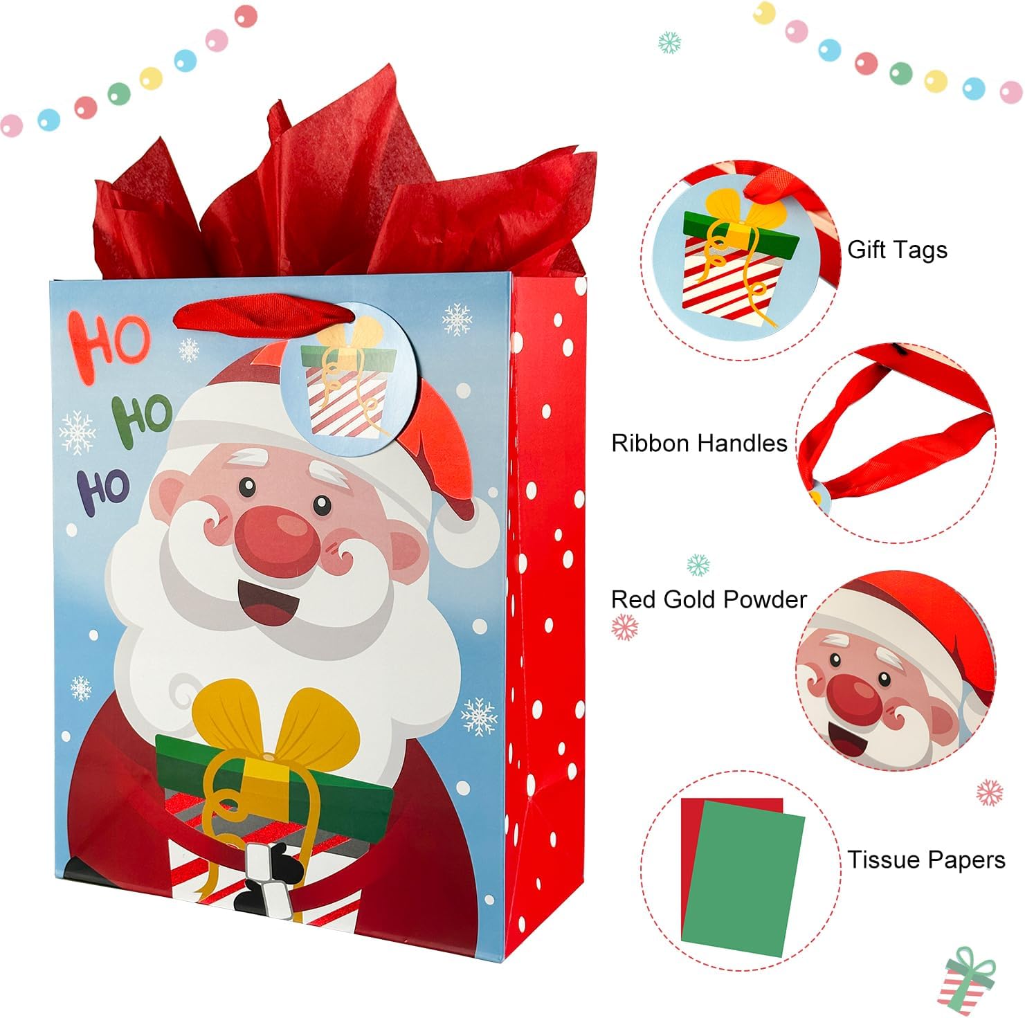 GITMIWS 12 Pack Christmas Gift Bags with Tissue Paper, 12.6'' Large Christmas Paper Gift Bag for Kids Gifts with Handles, Xmas Treat Tote Bags Party Favors Supplies