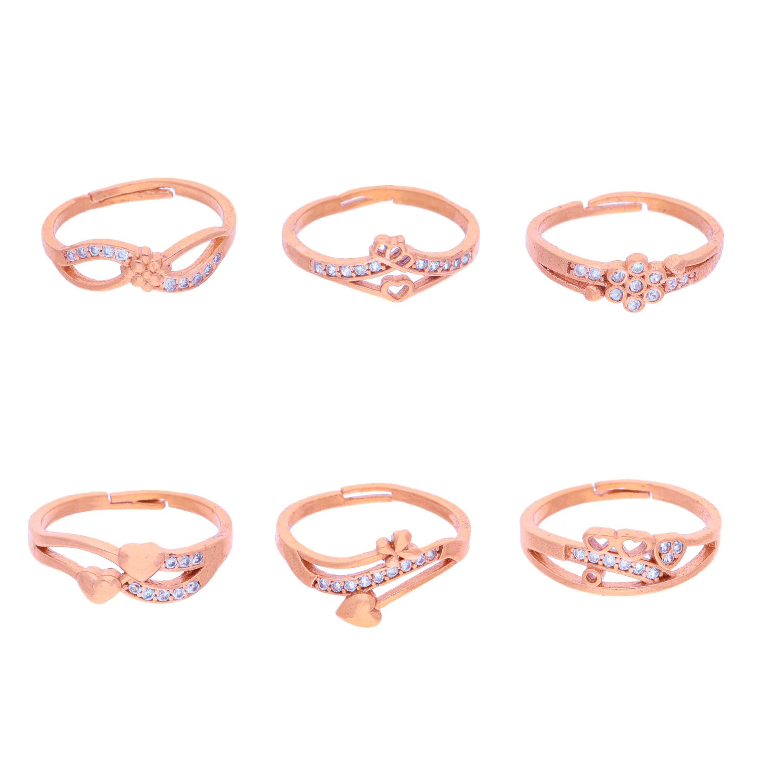 brado jewellery combo of 6 Gold Plated ad american diamond Adjustable free size Rings Combo for Women & Girls | Stylish Fancy Ring Set | Heart & Stone Design | for Daily use-picture-17