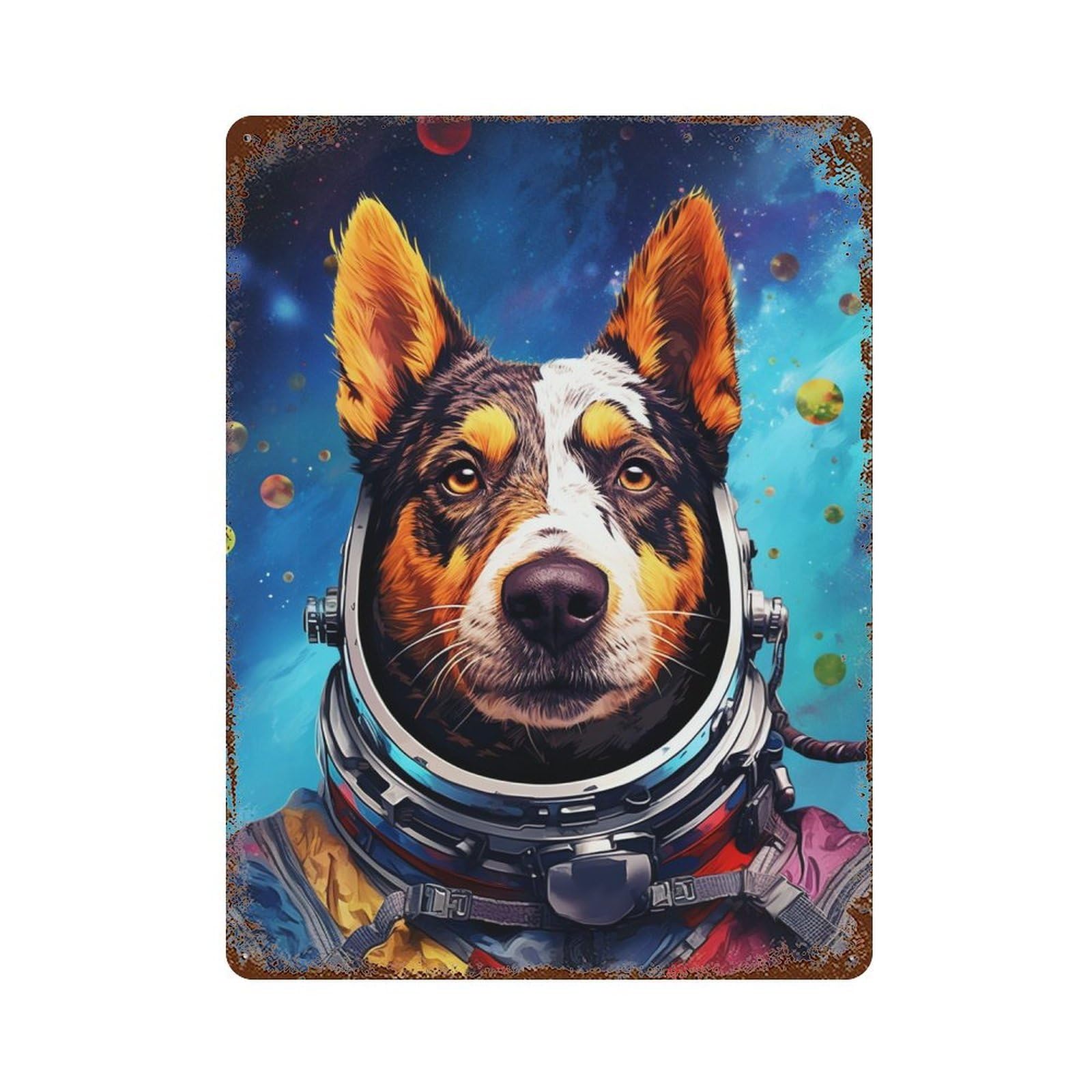 Space Dog Explorer-14 Rusty Metal Tin Sign 15.7"x11.8", Rustic Home Decor for Garage, Pub Or Kitchen