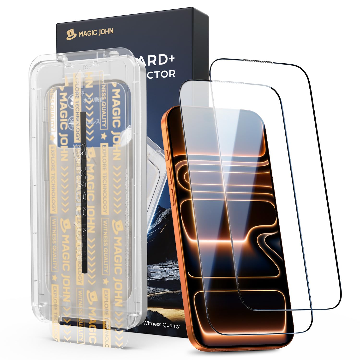 MAGIC JOHN 3a Generación Protector Pantalla para iPhone 17 Pro Max HD | 2 Unidades, HD Transparente, Cristal Templado 9H, Marco Instalación Fácil, Auto-Alineación, Sin Burbujas, Antiarañazos