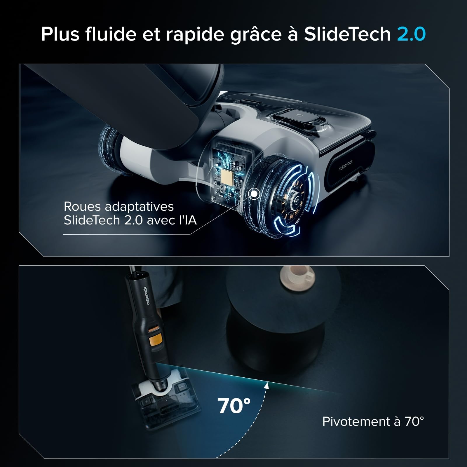 roborock F25 XT aspirateur Laveur sans Fil 20 000 Pa, Tout-en-Un pour sols durs, zéro enchevêtrement, séchage Rapide à 90 °C, inclinable à 180°, WiFi.