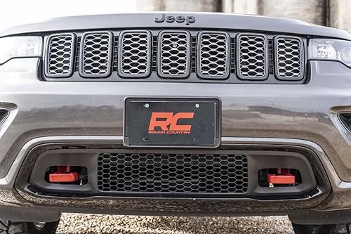 Miniatura 3 de Rough Country Ganchos de remolque rojos forjados para Jeep Grand Cherokee (2015-2022) - Puntos de recuperación delanteros de alta resistencia,