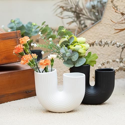 Miniatura 2 de Vipush Juego de jarrones de cerámica para decoración moderna del hogar, jarrones infinitos redondos mate blanco y negro para regalo decorativo,