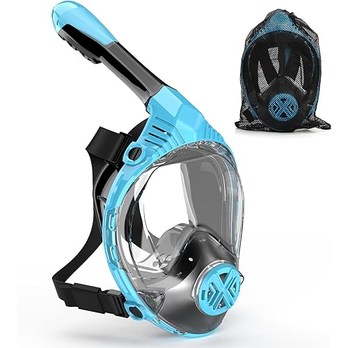 Full Face Snorkel Mask for Adults, Snorkeling Gear for Kids, Anti-Fog & Anti-Leak Design with 180° Panoramic View, Dry Top Breathing System, Ideal for Scuba Diving, Snorkeling