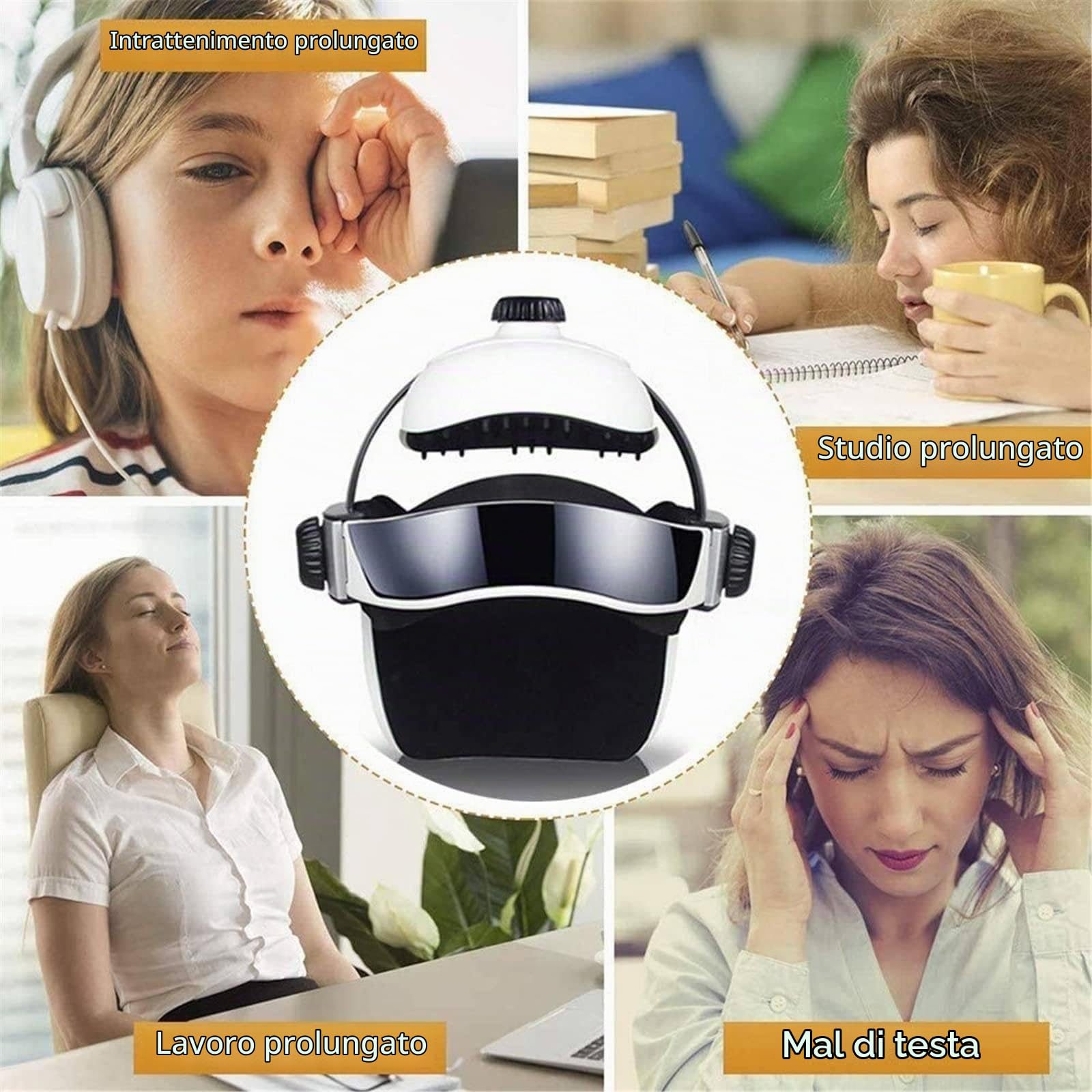Massaggiatore Elettrico Portatile Per La Testa Con Casco, Massaggiatore Per Il Cuoio Capelluto, Pressione E Vibrazione, Impacchi Caldi E Musica, Massaggio Puntiforme