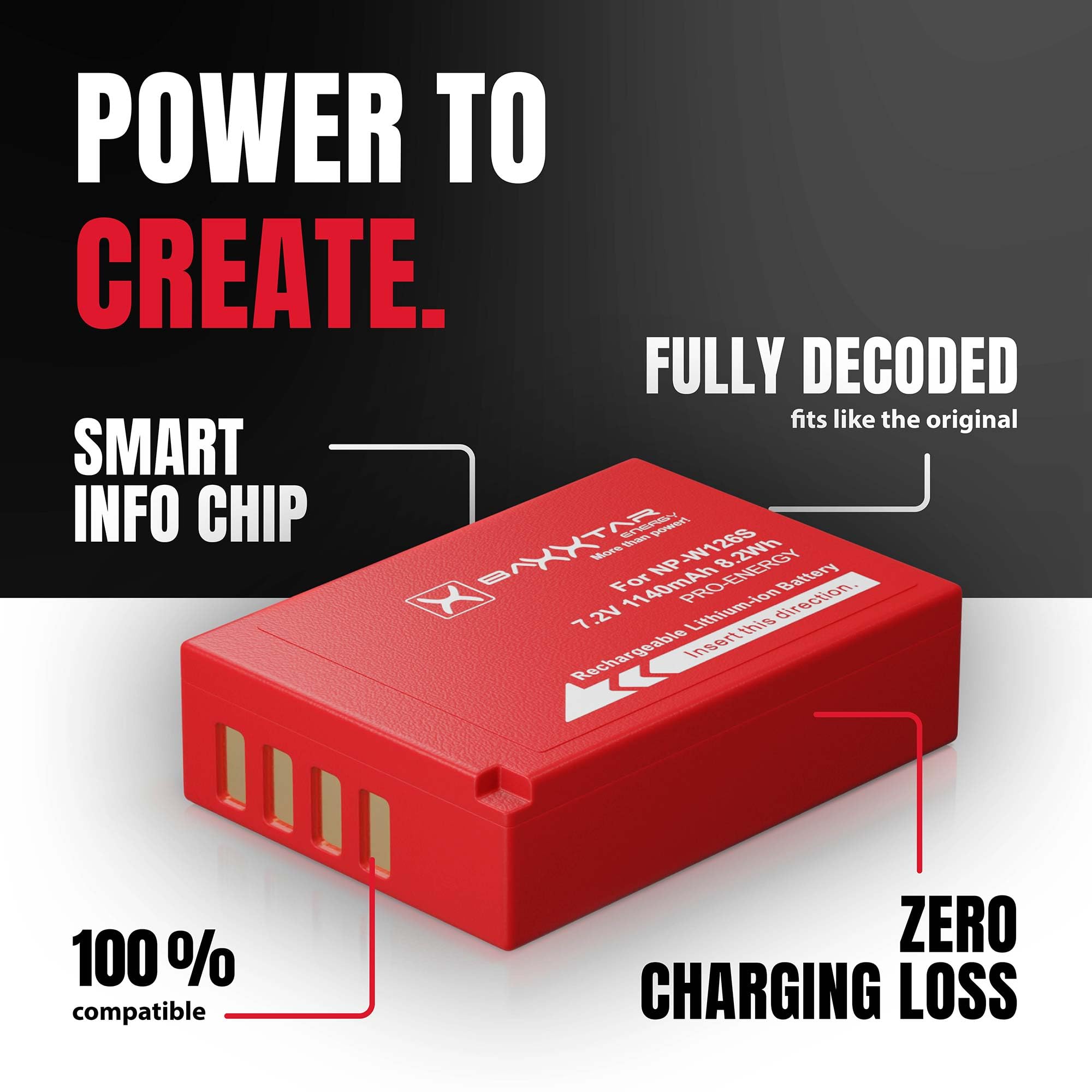 Baxxtar PRO 2X batterij NP-W126s NP-W126s (true 1140mAh) Compatibel met FinePix X100F X100V X-A5 X-A7 X-A10 X-E3 X-H1 X-M5 X-Pro3 X-S10 X-T3 X-T10 X-T20 X-T30 X-T50 X-T100 X-T200 etc