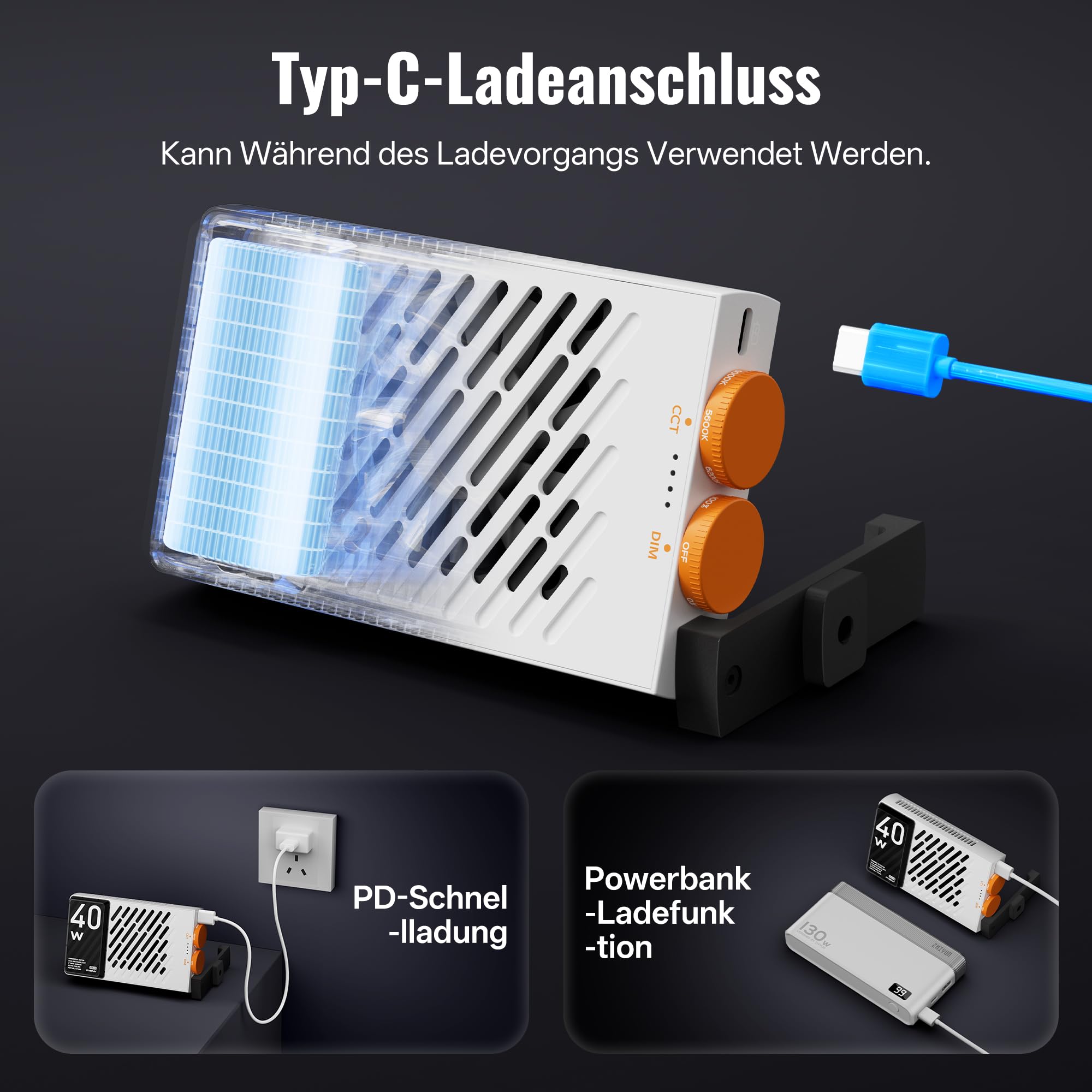 ZHIYUN FIVERAY M40 LED Videoleuchte [Official], 40W Videolicht mit 14000 Lux und 2700-6200K, CRI 96+, 320g Tragbares Video/Foto/Kamera/Streaming Licht für YouTube TikTok, mit 176 LED