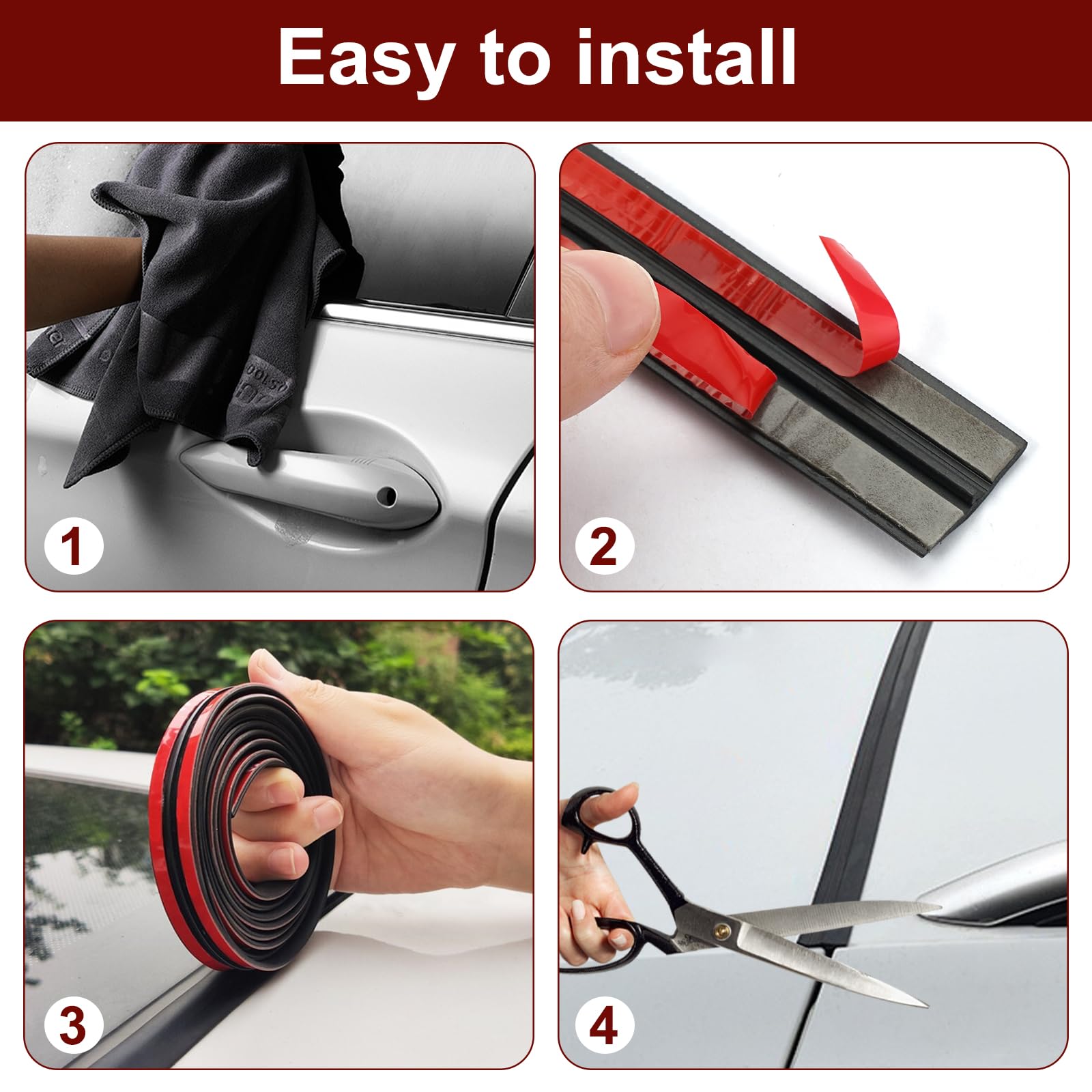 AUXITO 16ft (5m) L-Shape Rubber Car Door Seal Strip - Universal Weatherstrip For Hood, Trunk & Doors