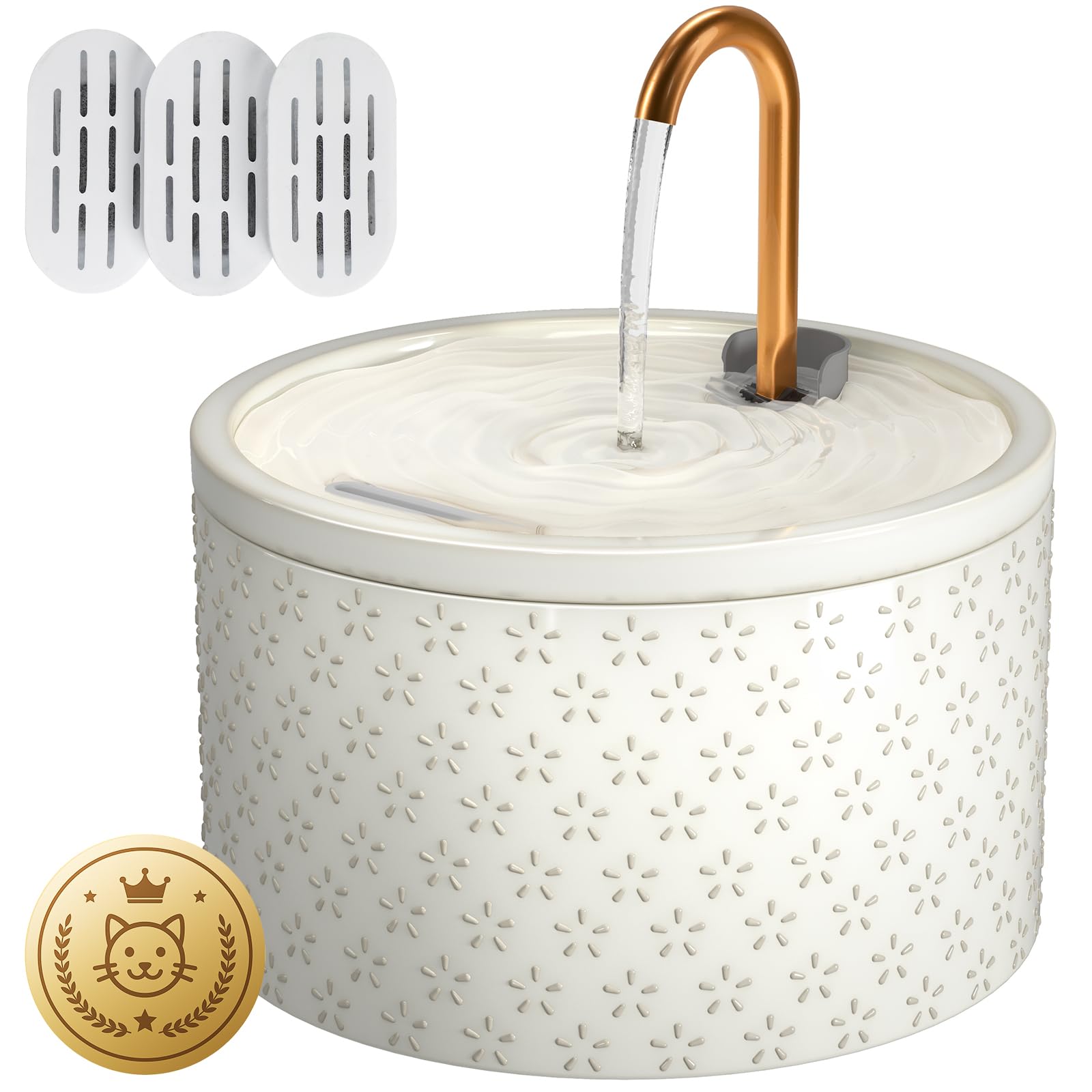 Fontana in ceramica per gatti, fontana in ceramica per gatti, fontana automatica in ceramica per gatti, fontana d'acqua per animali domestici con pompa ultra silenziosa e 3 filtri e 3 spugne (nero)