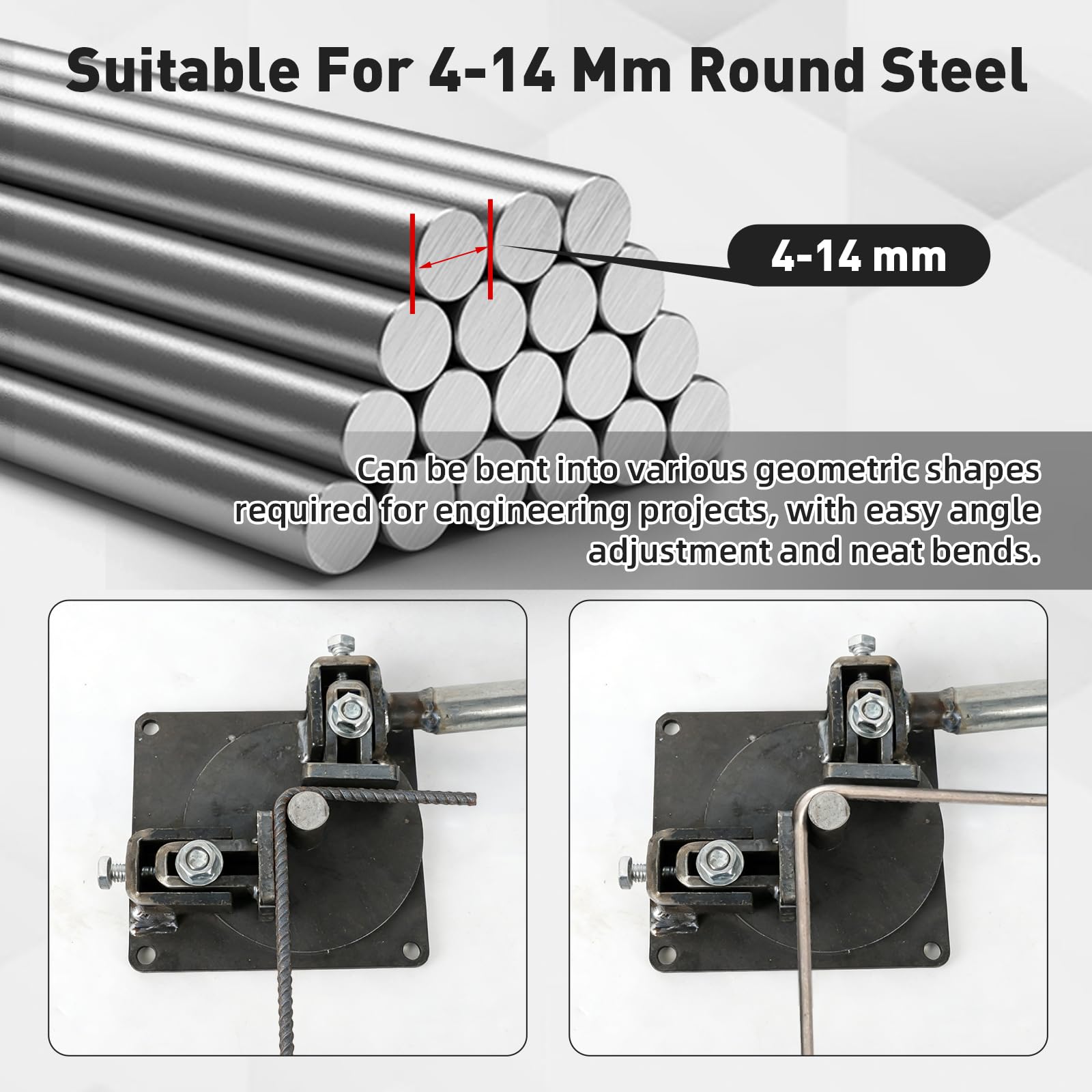 Biegemaschine FüR Eisenstangen,Bewehrungsbieger, 4-14mm Schwere Handbiegemaschine, 8.8 Zinkbeschichtet, Mit 370mm Edelstahlgriff & 195x180mm Basis FüR Industrie & Heimwerker