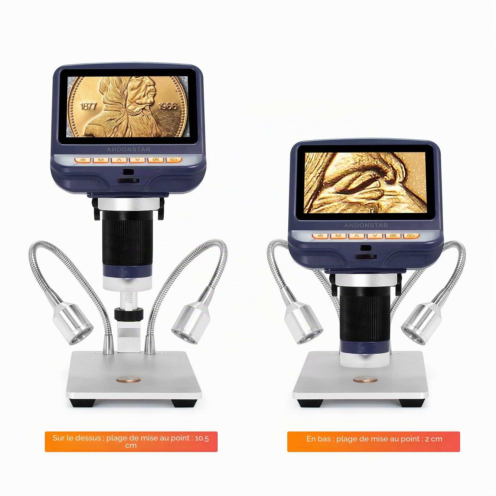 Andonstar AD106S Microscope numérique USB 4,3" pour soudure/PCB/montre/téléphone, avec support et télécommande infrarouge