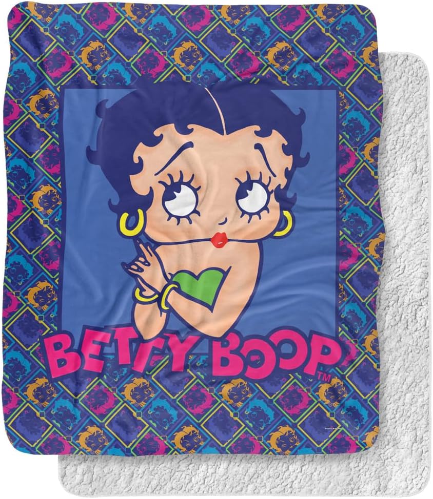 Betty Boop Blanket, 60"x80", Paisley & Polka Dots Silky Touch Sherpa Back Super Soft Throw Blanket