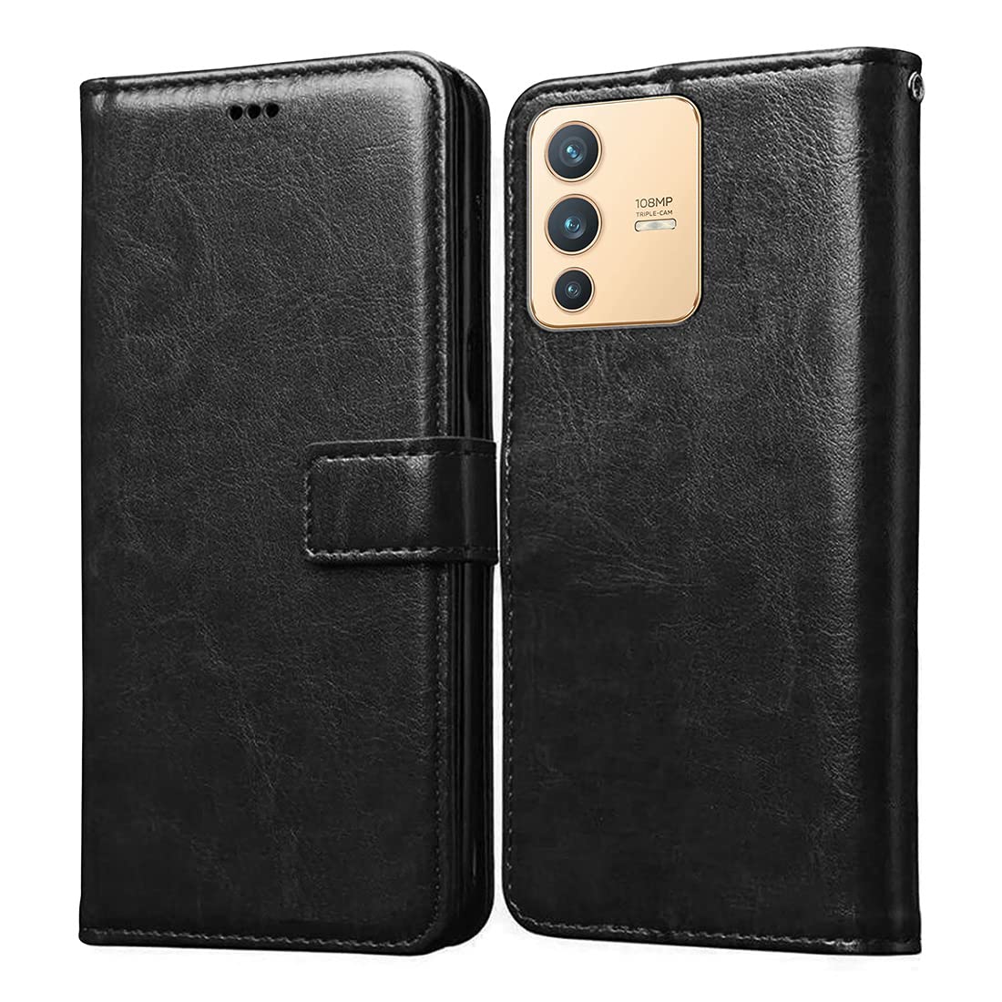 Casotec Flip Cover for Vivo V23 5G | Premium Leather Finish | Inbuilt Pockets & Stand | Flip Case for Vivo V23 5G (Black) (B09RWWFSBQ) Amazon Price History, Amazon Price Tracker