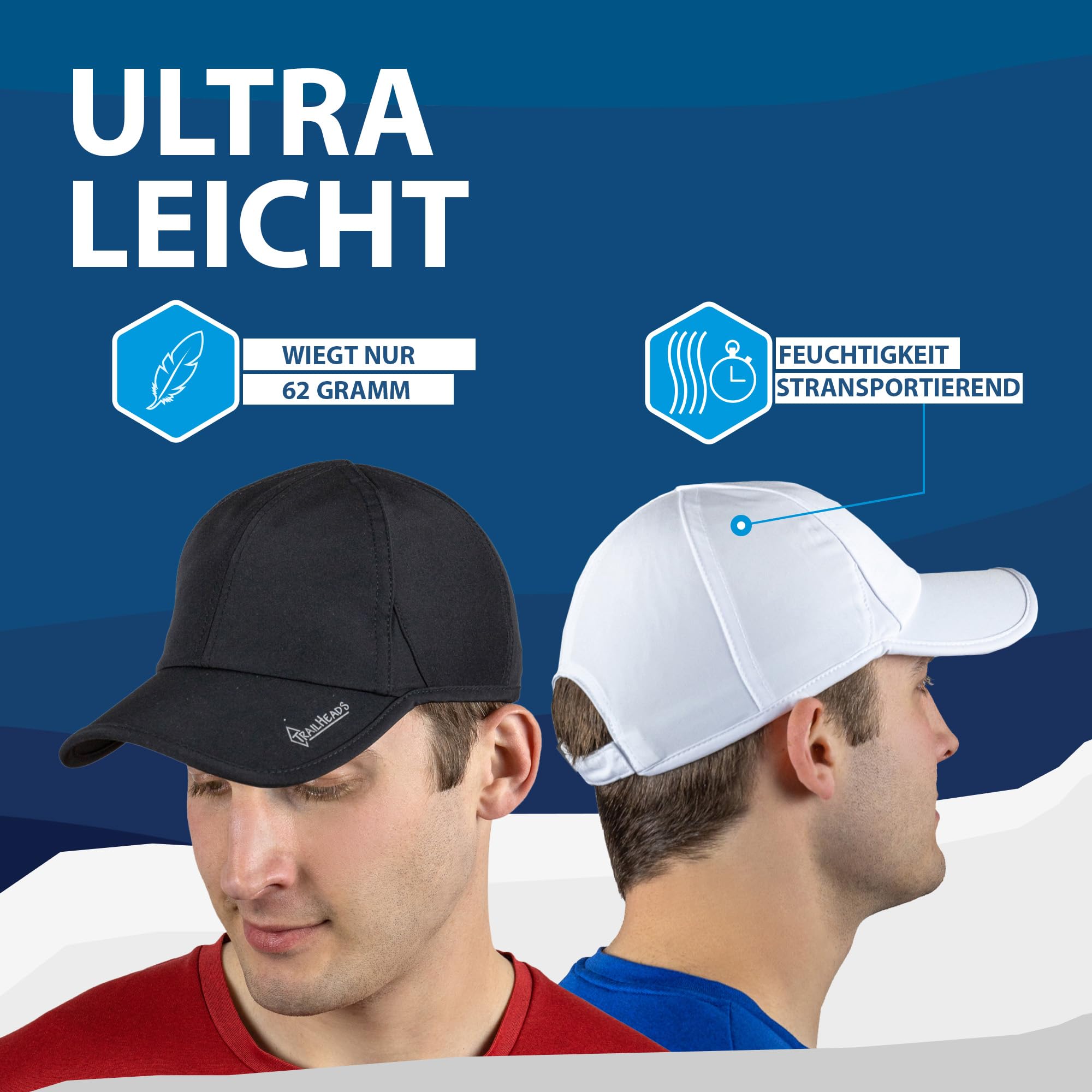 TrailHeads Cap Herren Sommer Mit UV-Schutz - Schnell Trocknende Sport Kappe - UPF 50 Laufkappe