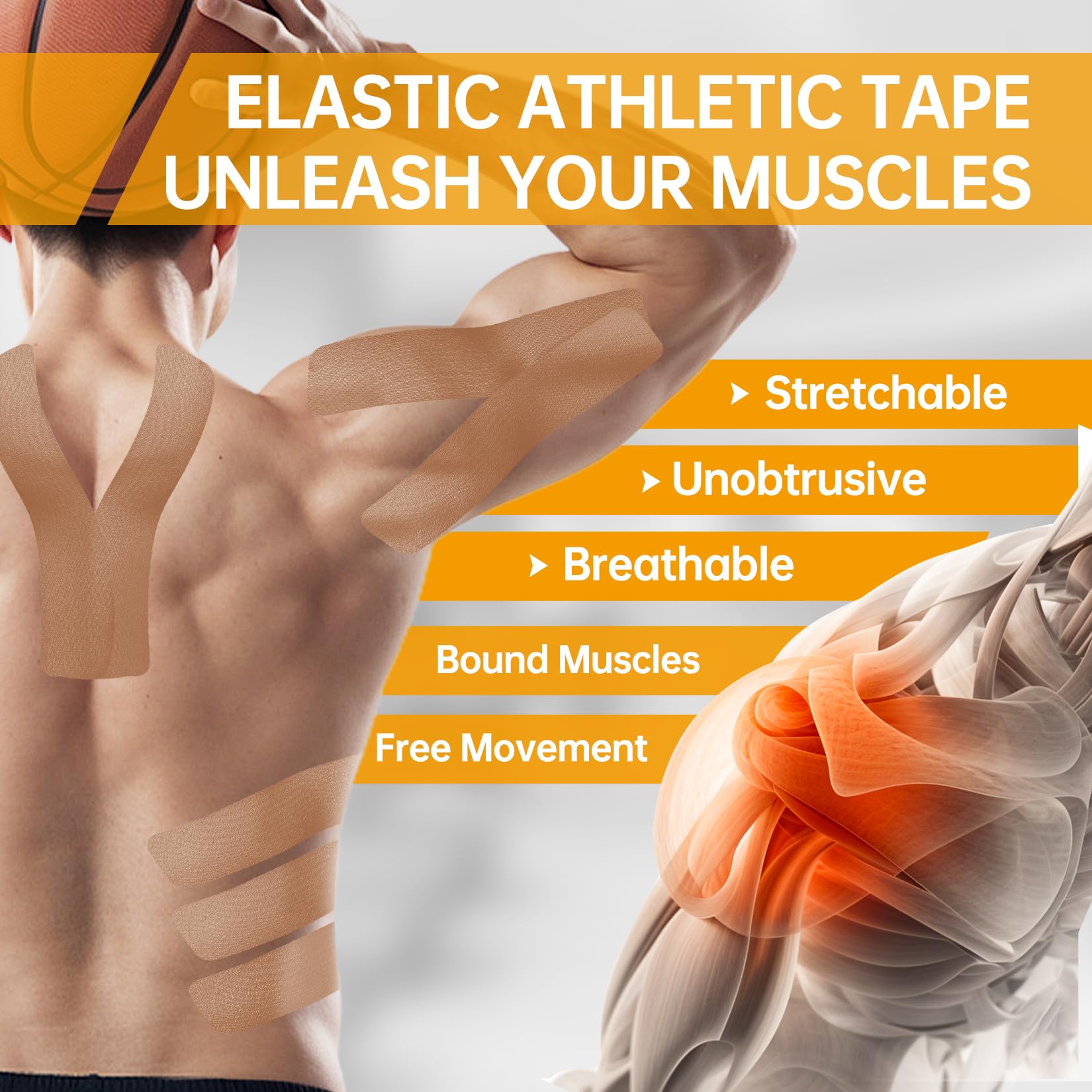 Dimora Kinesiologisches Tape, 40 vorgeschnittene Streifen, 2 Rollen, Original-Baumwolle, elastisches Sportband, 25 cm, zur Linderung von Muskelschmerzen und zur Unterstützung der Gelenke, Beige