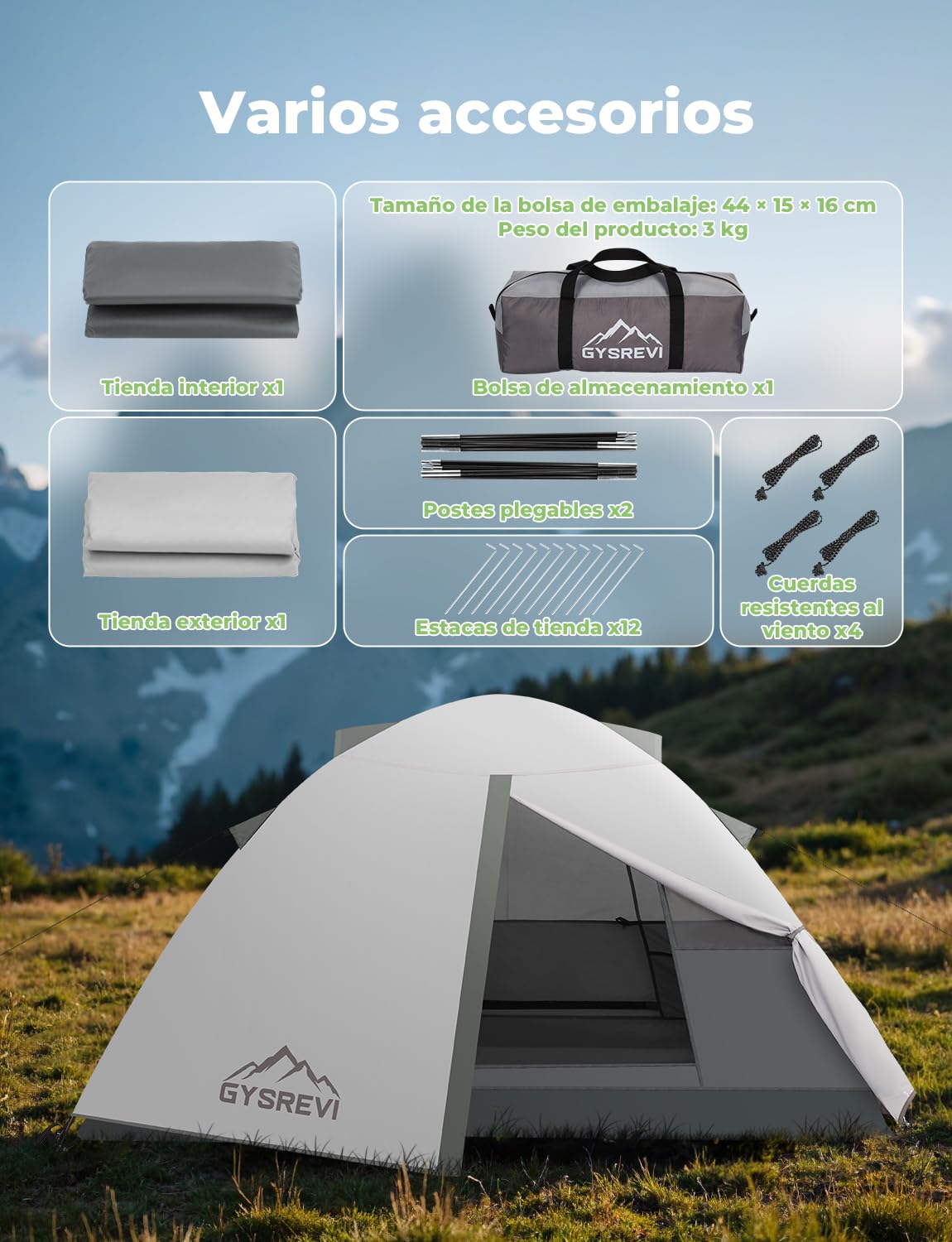 Tienda de Campaña Impermeable 2-3 Personas Doble Capa Portátil Ultraligera