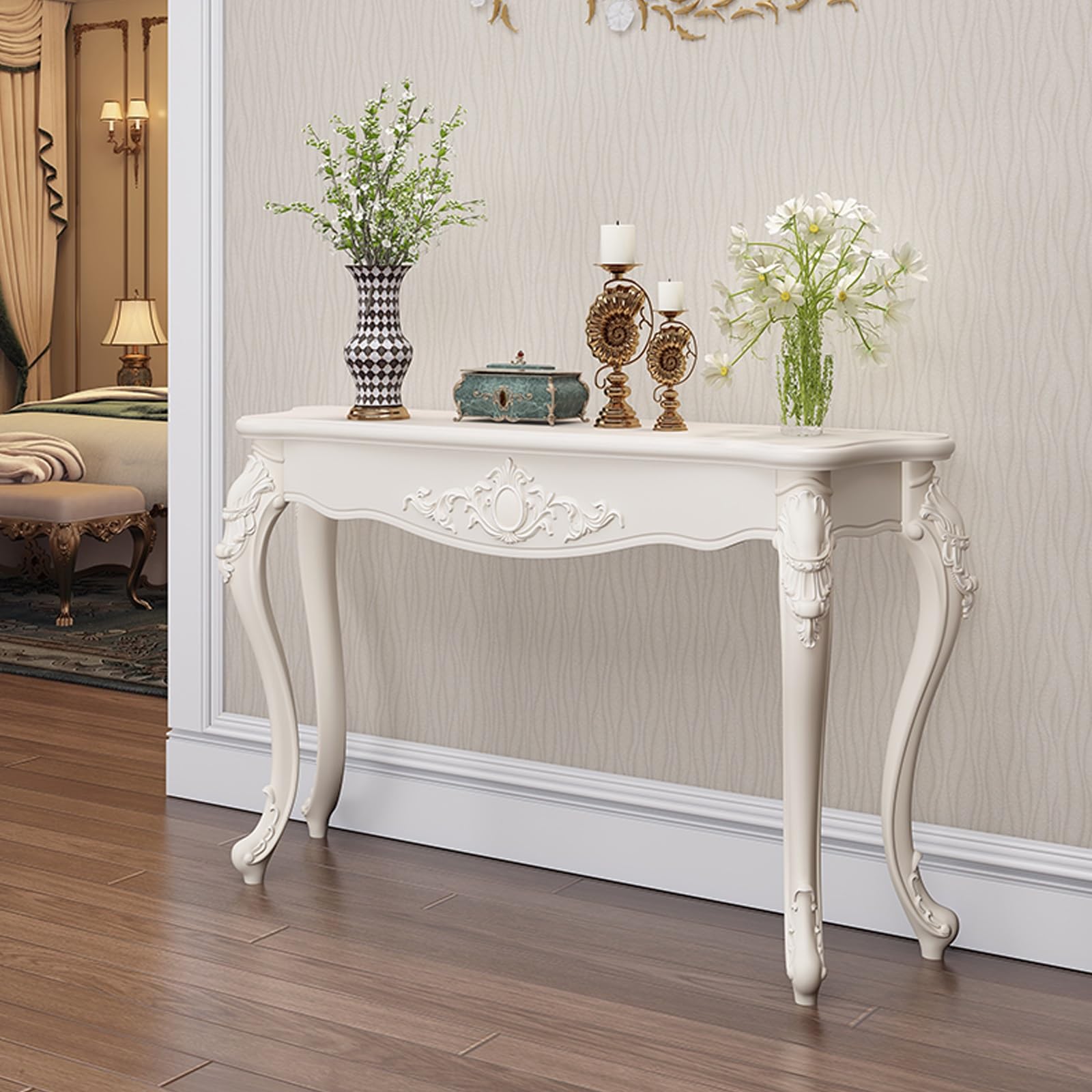 Consolle da Ingresso in Legno Vintage, Consolle Ingresso, Mobile Dietro Divano Salvaspazio, Scrivania da Tavolo Console, Mobile Decorativo Tradizionale(Silver,100cm/39in)