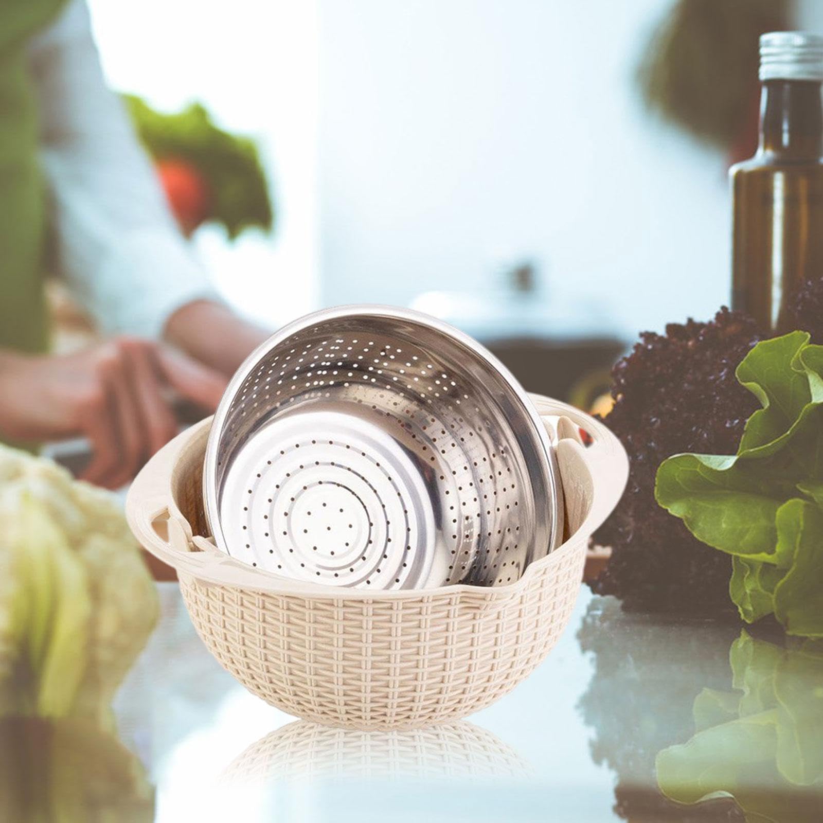 perfk Colador con Juego de Cuencos para Mezclar, Lavadora Multiusos con Rallador, Colador de Cocina, Juego de Cuencos para Frijoles, Cebada, Beige