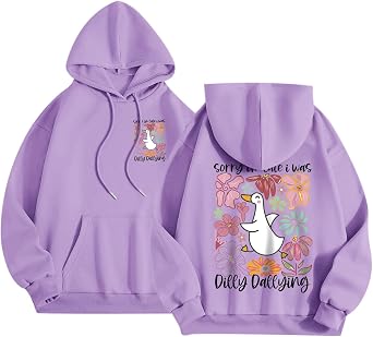 BINTEHGS Funny Silly Goose Hoodie for Teen Cute Flower Graphic Hooded Sweatshirt Kawaii Duck Print Tops Fleece Sweaters