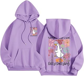BINTEHGS Funny Silly Goose Hoodie for Teen Cute Flower Graphic Hooded Sweatshirt Kawaii Duck Print Tops Fleece Sweaters
