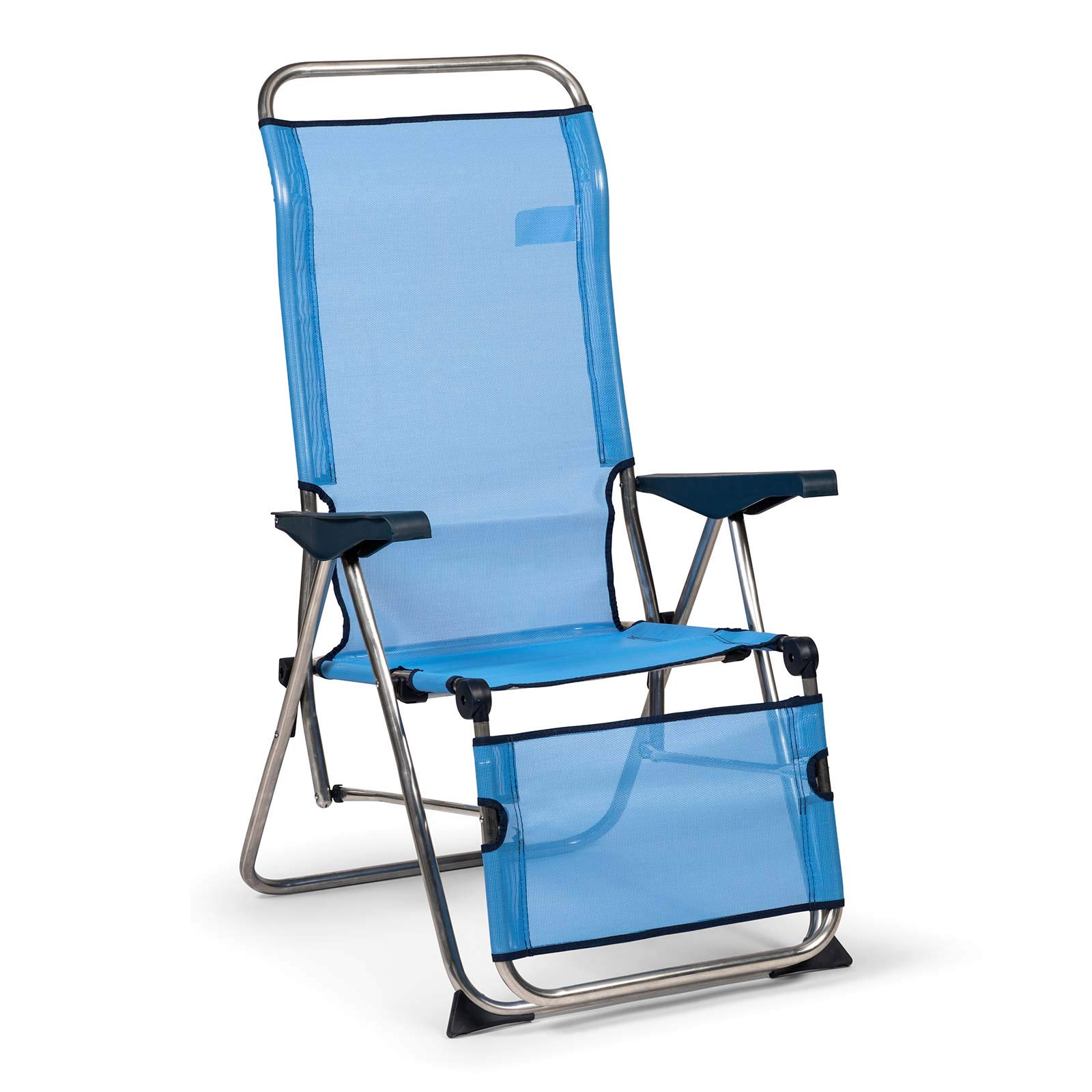 Silla de Playa y JardínPlegable Reclinable con Respaldo Anatómico 75x63x114 cm 5 Posiciones en Color Azul Tejido lavable y Pies Estabilizadores para Mayor Seguridad