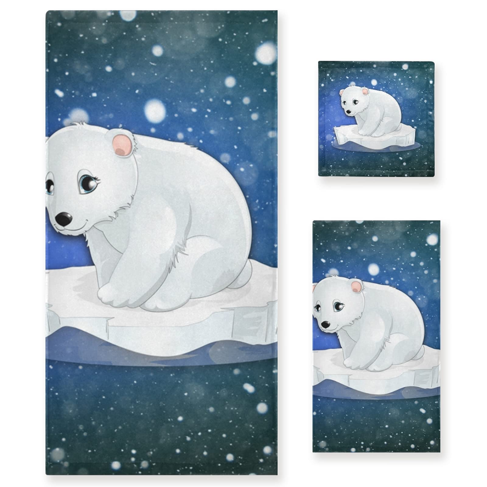 Vnurnrn Oso Blanco Espacial Juego de Toallas para Baño Playa Toalla (1 Toalla de Baño y 1 Toalla de Mano y 1 Paño de Lavado) para Nadar Niñas Niños