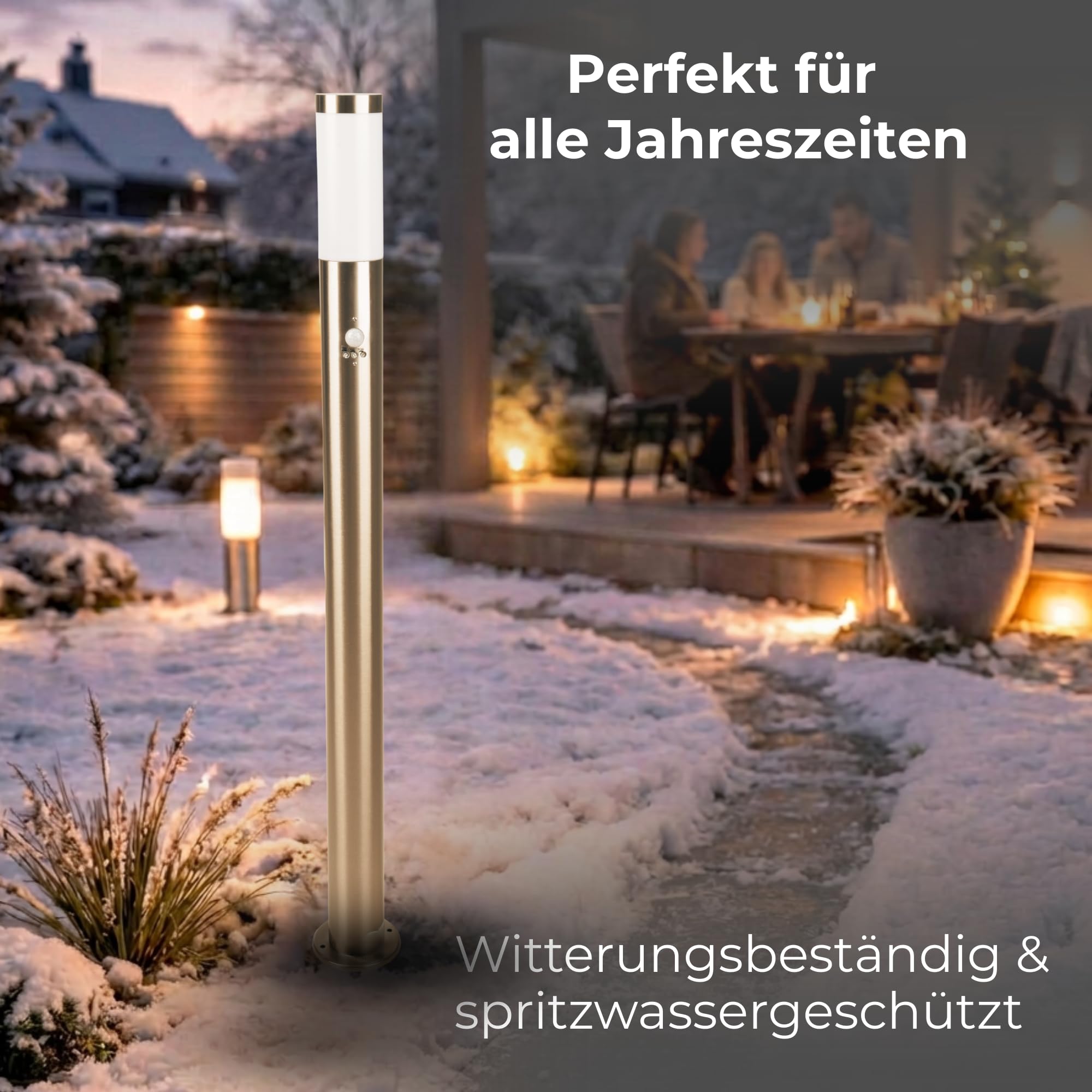 Novatool 2x Gartenlampen I 110 cm I mit Bewegungsmelder I Edelstahl I IP44 I E27 Sockel I Gartenleuchten Stehlampen Säulenlampen außen Außenlampen Aussenleuchten Sockelleuchten Pollerleuchten