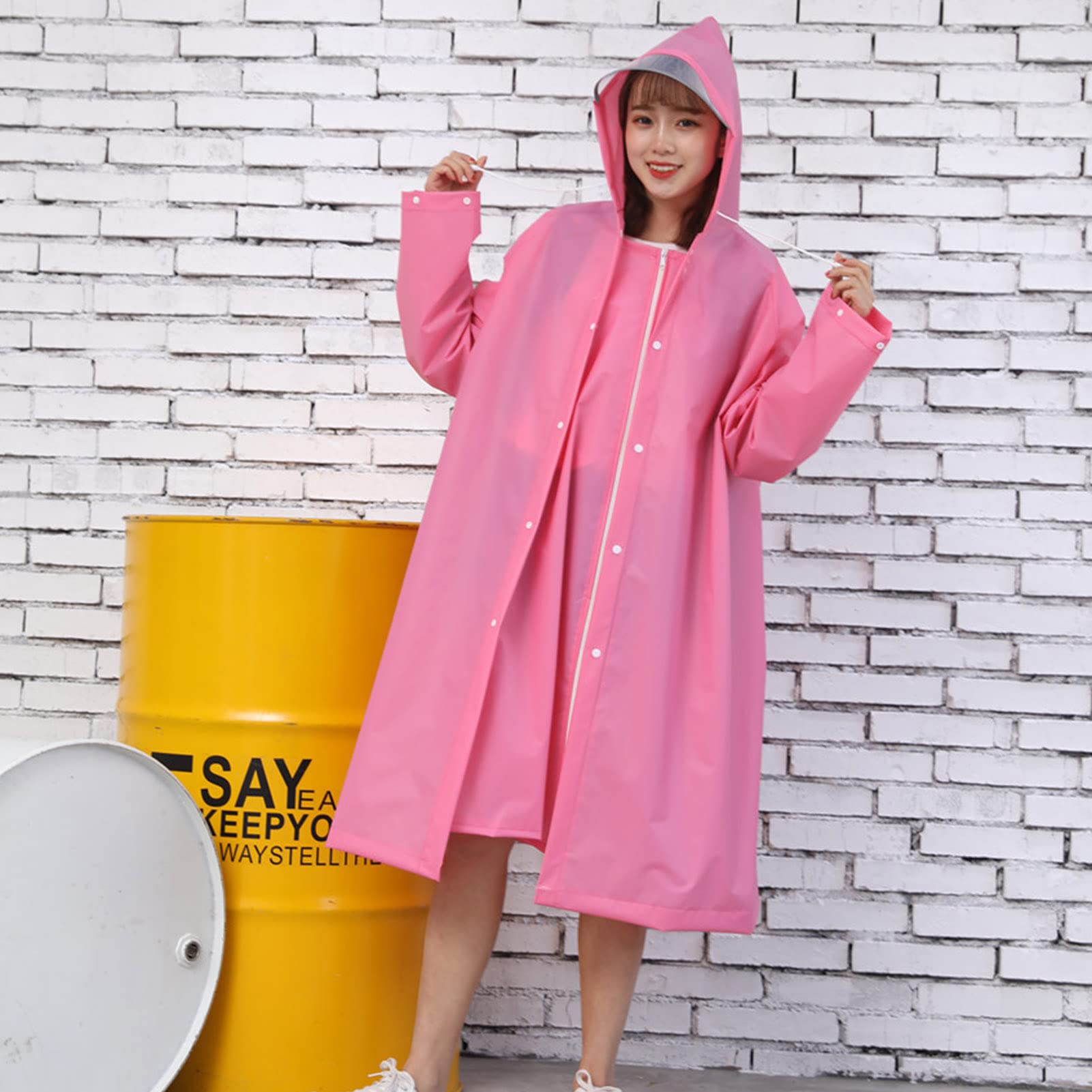 Poncho przeciwdeszczowe dla dorosłych, Ponczo Reurain Eva Oddychające poncho z kapturem Rower na świeżym powietrzu Płaszcz przeciwdeszczowy(Rose,L)