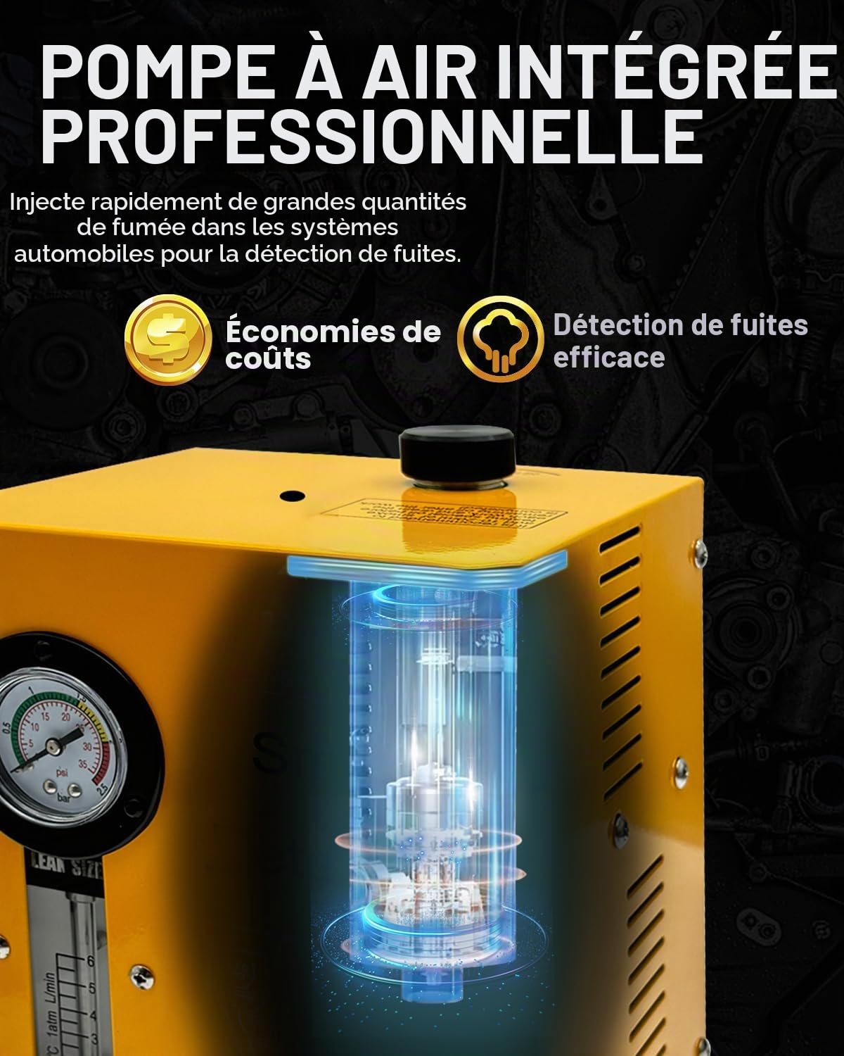 EVAP Machine à fumée de Voiture 12 V, détecteur de Fuite avec indicateur de Pression, débitmètre, Double Mode, détecteurs de Fuite de Carburant pour Motos, motoneiges, ATV, camions, Bateaux