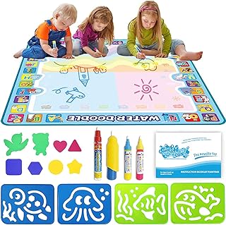 Doodle Tappeto Magico,Acqua Doodle Tappeto,100 *100cm Tappeto Magico Bambini,Colorare Bambini Tappeto Magico Con 4 Penne Magiche,12 Stampi e 1 Zaino per Bambini, Tappeto Per Disegnare Bambini