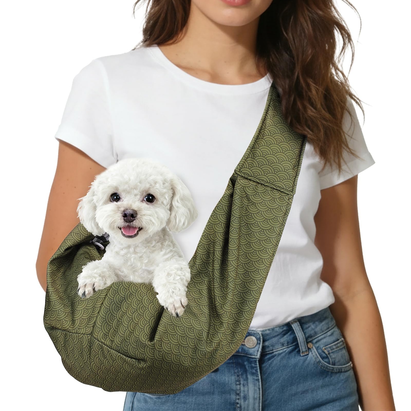 sourcing map Dog Sling Carrier for Small Dogs and Cats Up to 16.5 Lbs, Adjustable Buckle with Pocket Pet Cross Body Shoulder Bag, (Yellow Green, 1 Pcs) Intended for Outdoor Travel/Camp