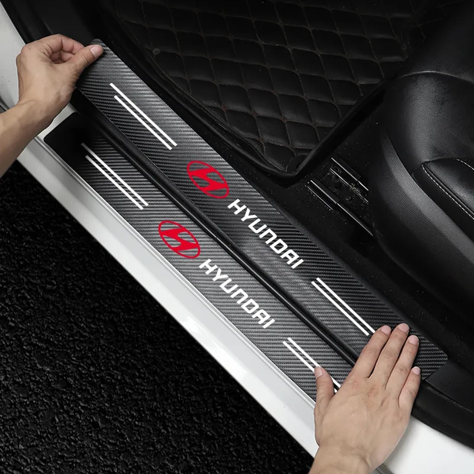 RIDGOEL 4 Pièces - Protection Seuil De Porte Voiture En Fibre De Carbone Pour Hyundai N Line / N Performance - Anti-Rayures & Look Sportif