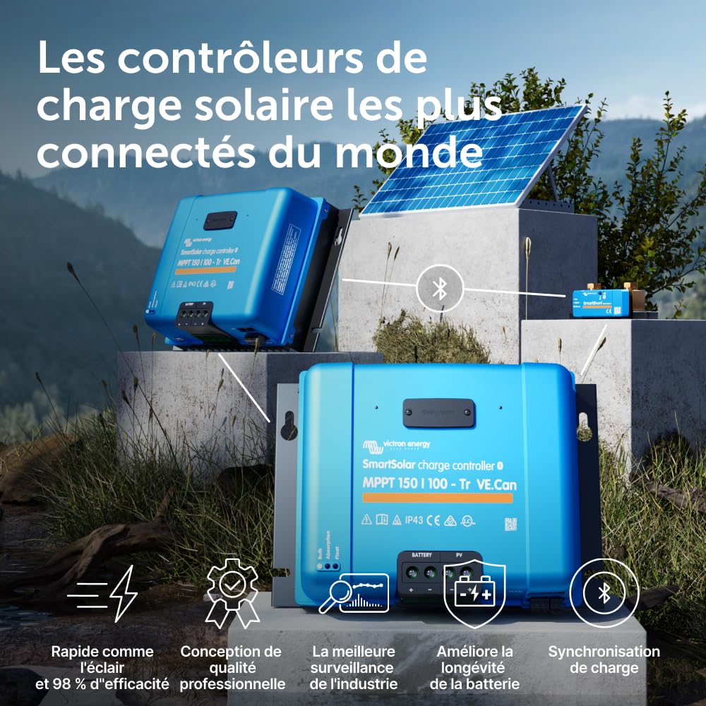 Victron Energy SmartSolar MPPT Tr VE.Can 150V 100 amp 12/24/36/48-Volt Contrôleur de Charge Solaire (Bluetooth)