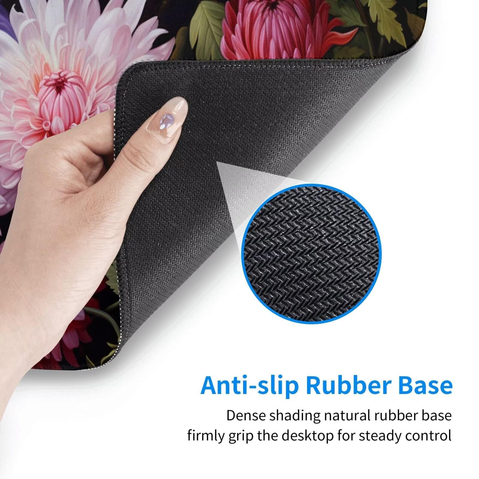 Gaming Mauspad XXL 1200x600x3mm Mousepad Verlängertes Groß Mauspad Schreibtischauflage,Genähte Kanten rutschfeste Gummibasis,Verbessert Präzision Geschwindigkeit Office Farbige Chrysanthemen L-2508