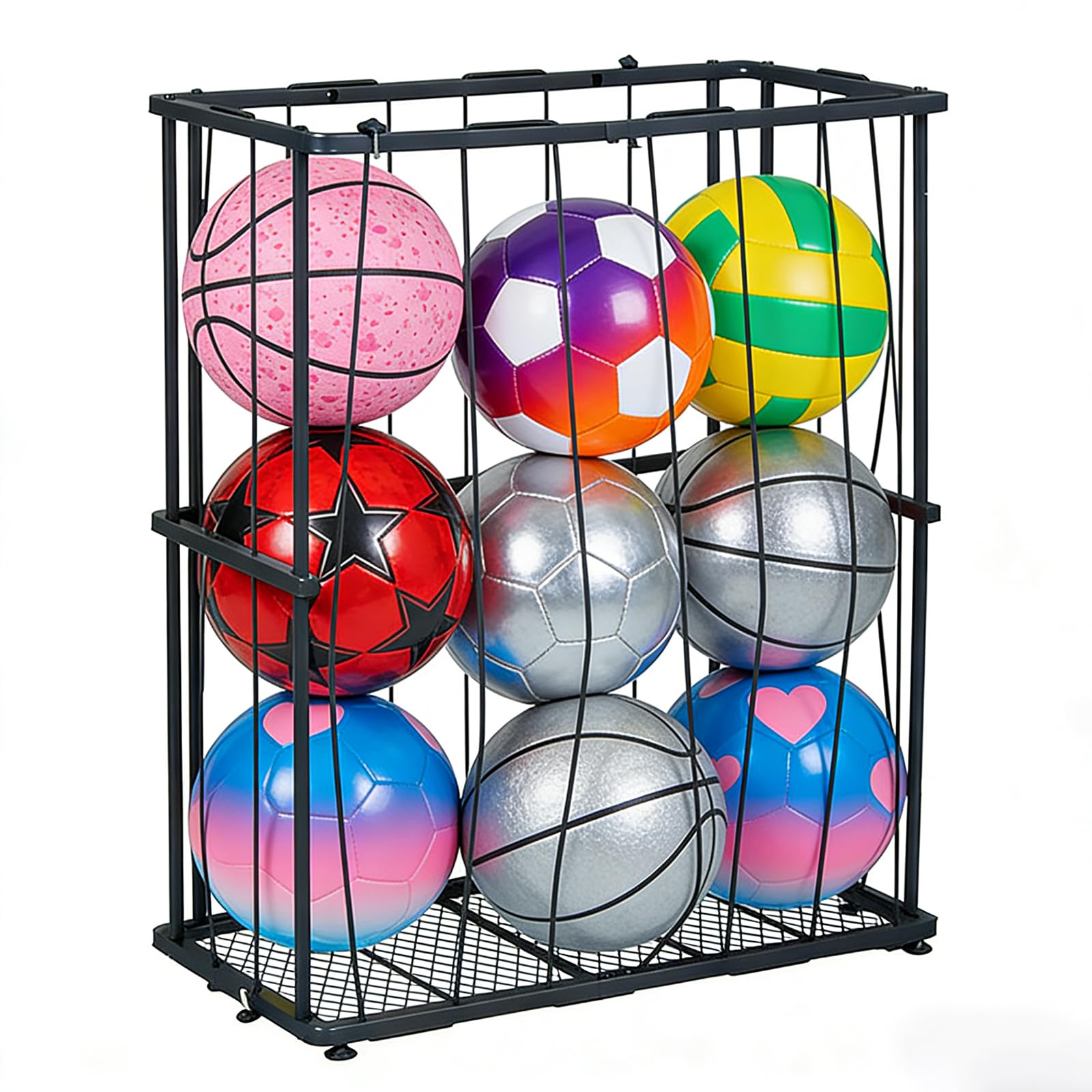 APGLSXY Modifiable Elastic Cord Sports Sphere Storage Rack for Floor Otherwise Wall Mount Secure Organization of Basketballs Soccer Globes and Fleece Dolls Large Sphere Holder