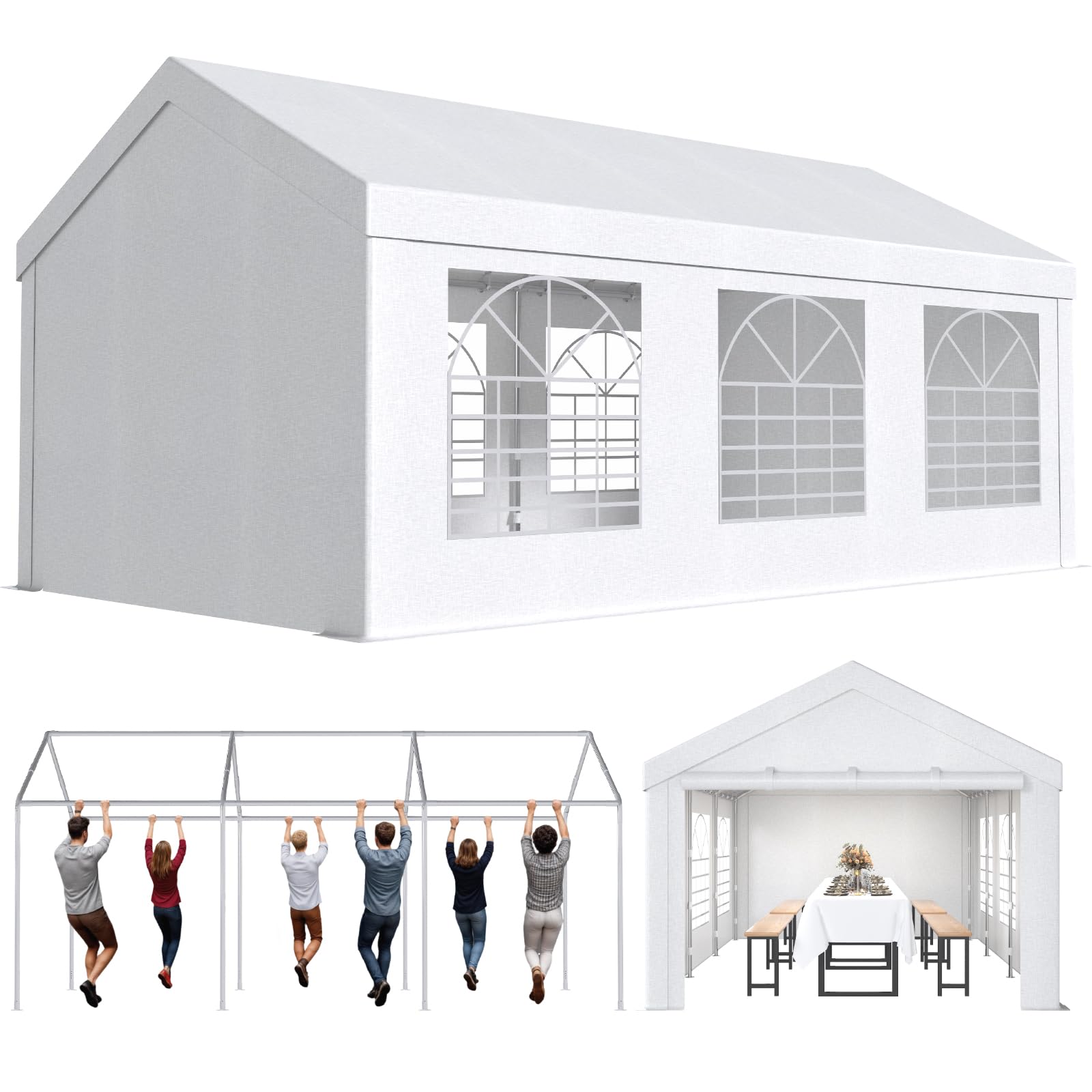 JUMMICO Pavillon Partyzelt Wasserdicht Stabil PE Plane 450 N 170g Gartenzelt UV Schutz 50+ Zelt Festzelt Bierzelt Gartenpavillon für Garten, Party, Festival, Hochzeit, weiß (3 X 6M)
