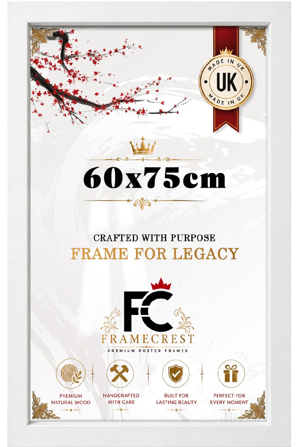 FRAMECREST Exclusive 60x75cm Poster Frame Rectangle | Sleek Photo Frame for Home Decor | Easy to Hang, Wood Finish | Family Portraits, Art Prints, and Memories-[White]
