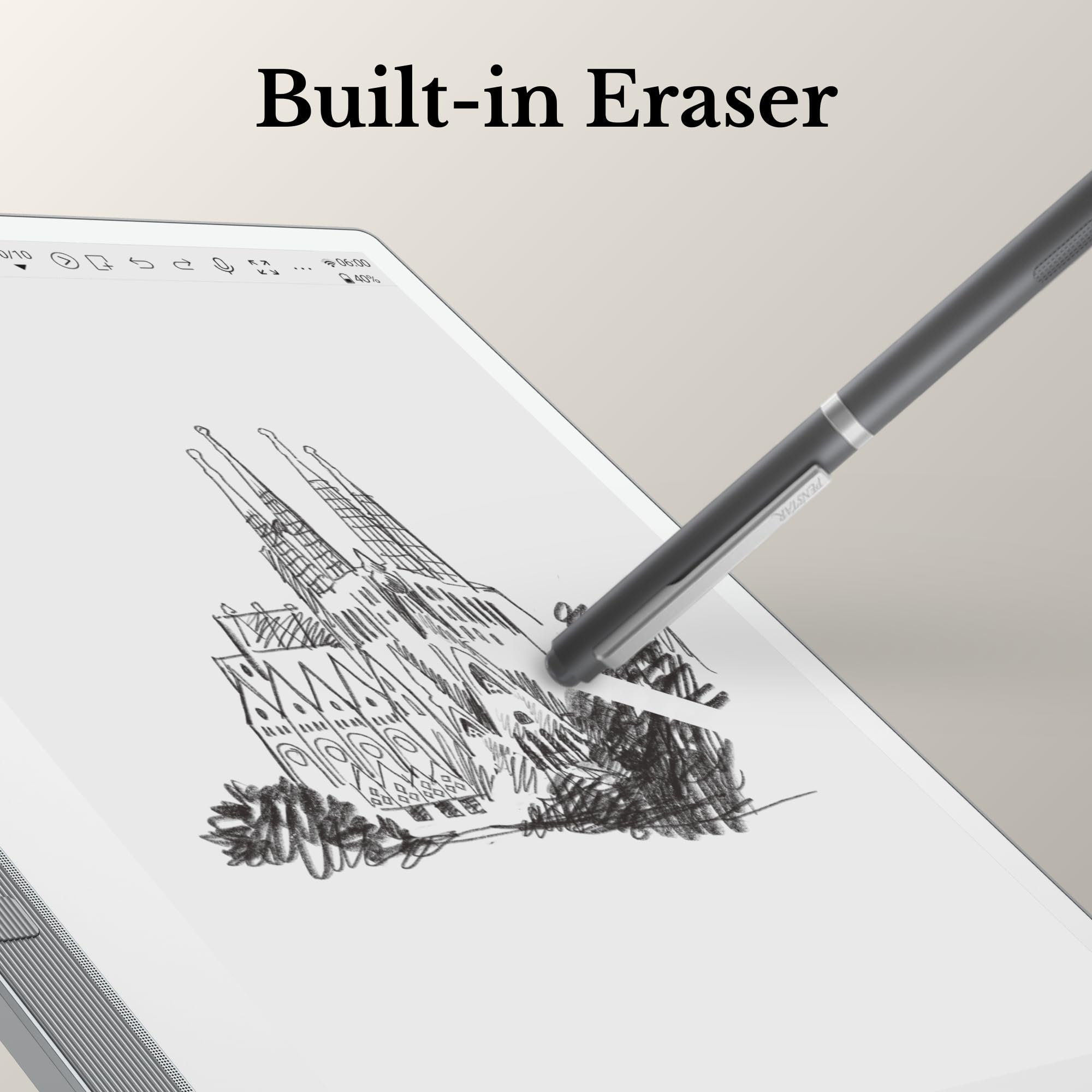 Penstar Lápiz digital B5, el bolígrafo digital oficial para eNote con borrador integrado, 4 puntas de repuesto interiores para viajes, 8192 niveles de sensibilidad a la presión (gris iceberg)