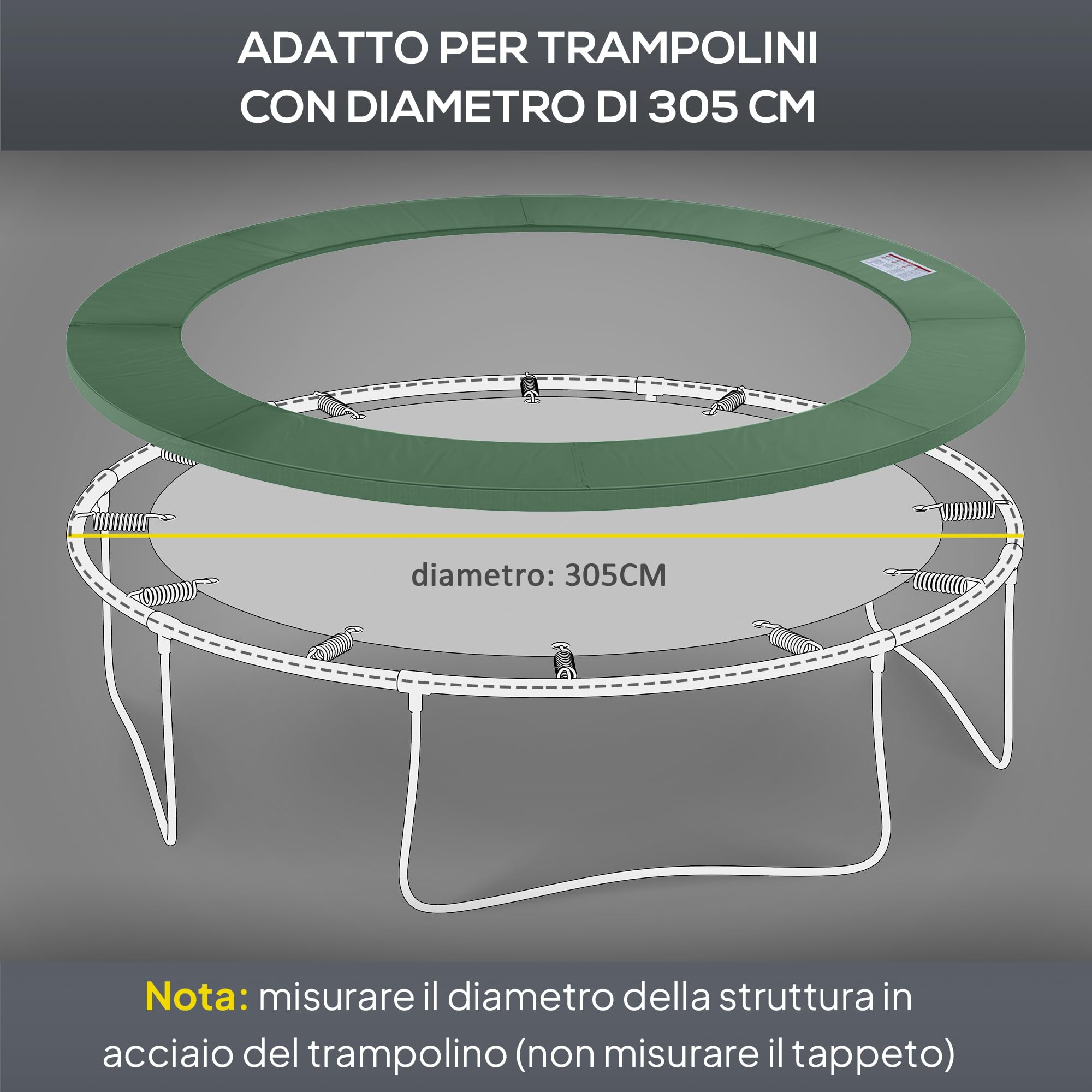 HOMCOM Copertura Tappeto Elastico Ø305x1.5 cm Pieghevole e Portatile, Protezione Trampolino da Giardino Impermeabile in Plastica, PE e Schiuma EPE, Anti UV, Verde