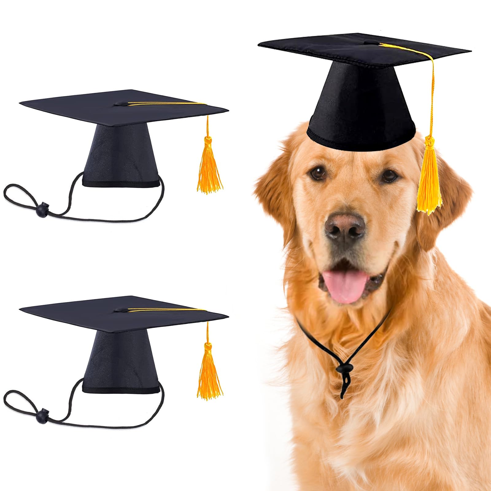 2 Pack Pet Graduation Caps Large Dog Graduation Hats with Black Tassels for Graduation Season Puppy Cats Outfits Holiday Grad Costume Accessories
