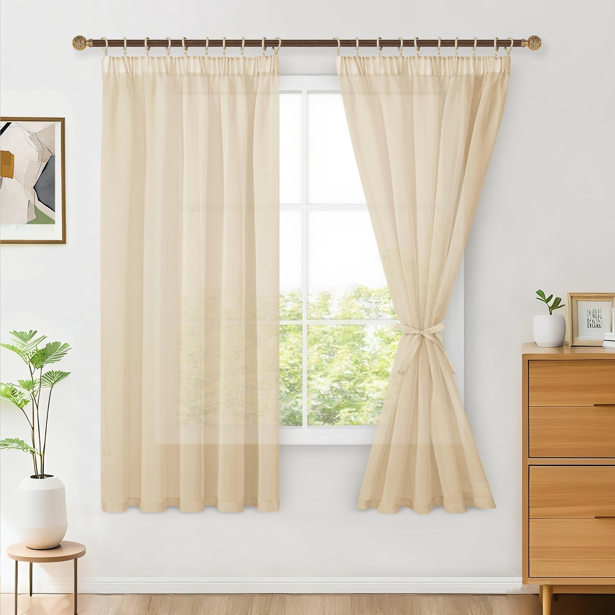 Hiasan 2er Set Sheer Voile gardinen vorhänge gardine Wohnzimmer mit Kräuselband Curtains scheibengardinen Vorhang Transparente Durchsichtig Luftig Dekoschal für Schlafzimmer