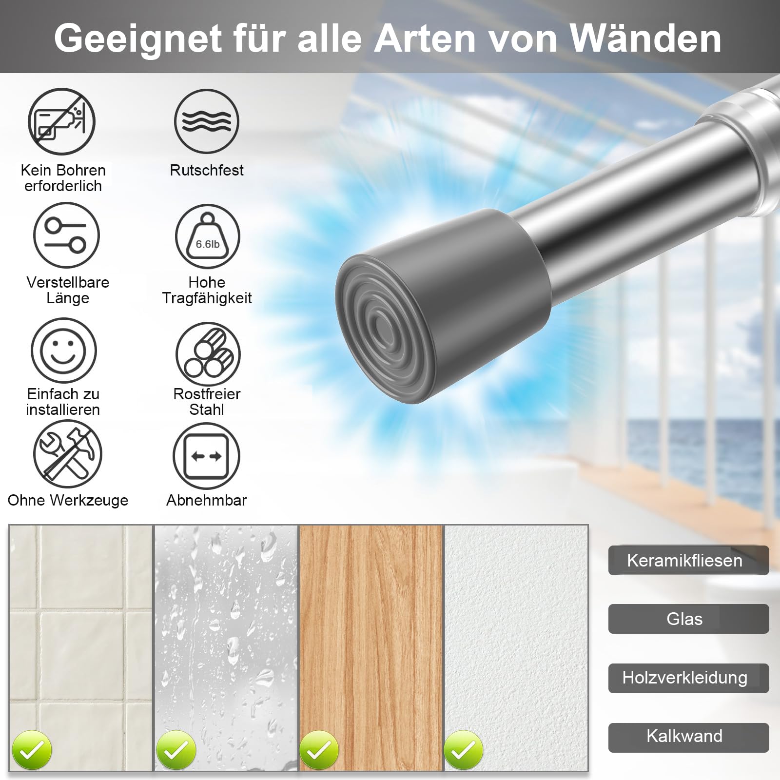 AIZESI Lot de 2 tringles à rideaux réglables de 66 à 99 cm, sans perçage, extensible à ressort, convient pour portes et fenêtres, de 71,1 à 91,4 cm