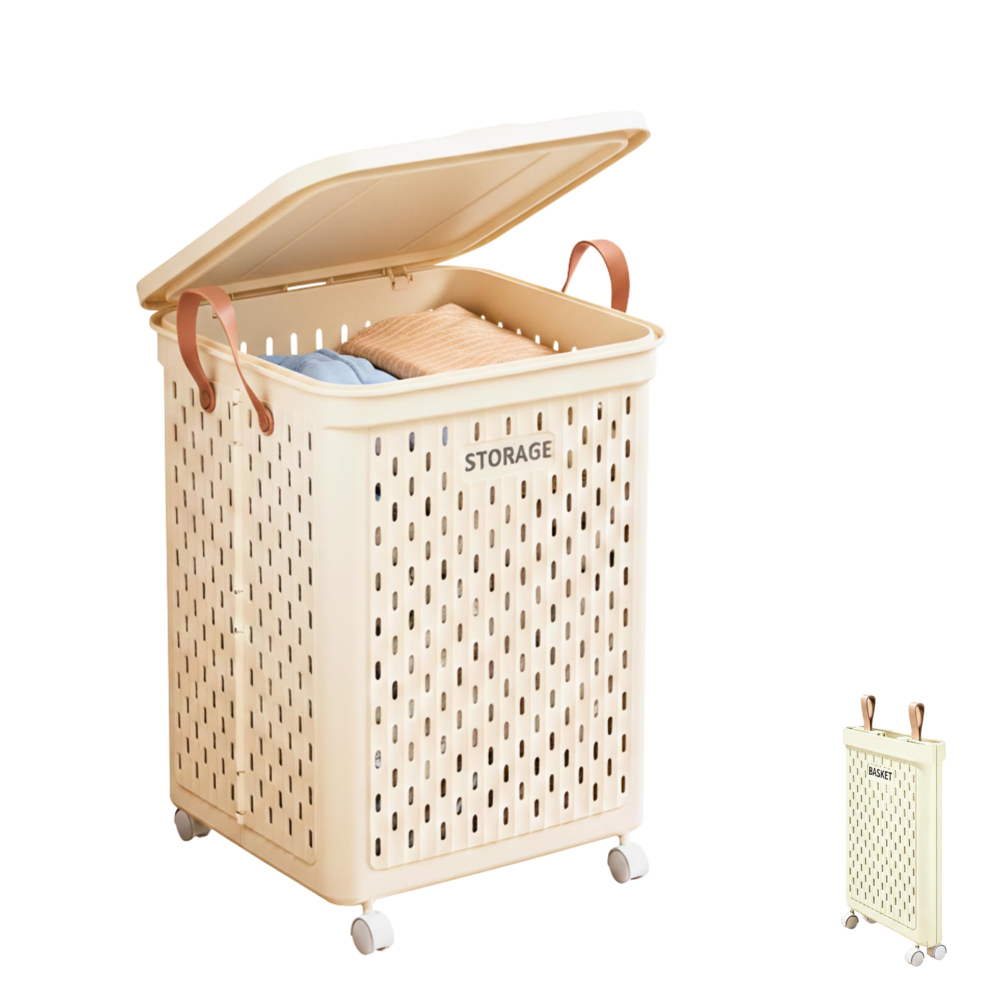 MAGIC SELECT Cesto para Ropa Sucia con Ruedas y Tapa (55x37x37 cm) | Gran capacidad, ruedas 360°, tapa, diseño plegable y transpirable
