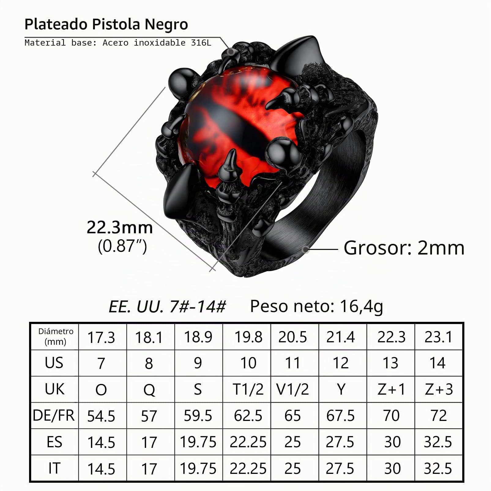 PROSTEEL Joyería Anillos Garras Sello Grande con Ojo Rojo de Diablo, Gótico Punk Anillos Vintage con 8 Opciones de Tallas Seleccionables, Puede Poner Nombres