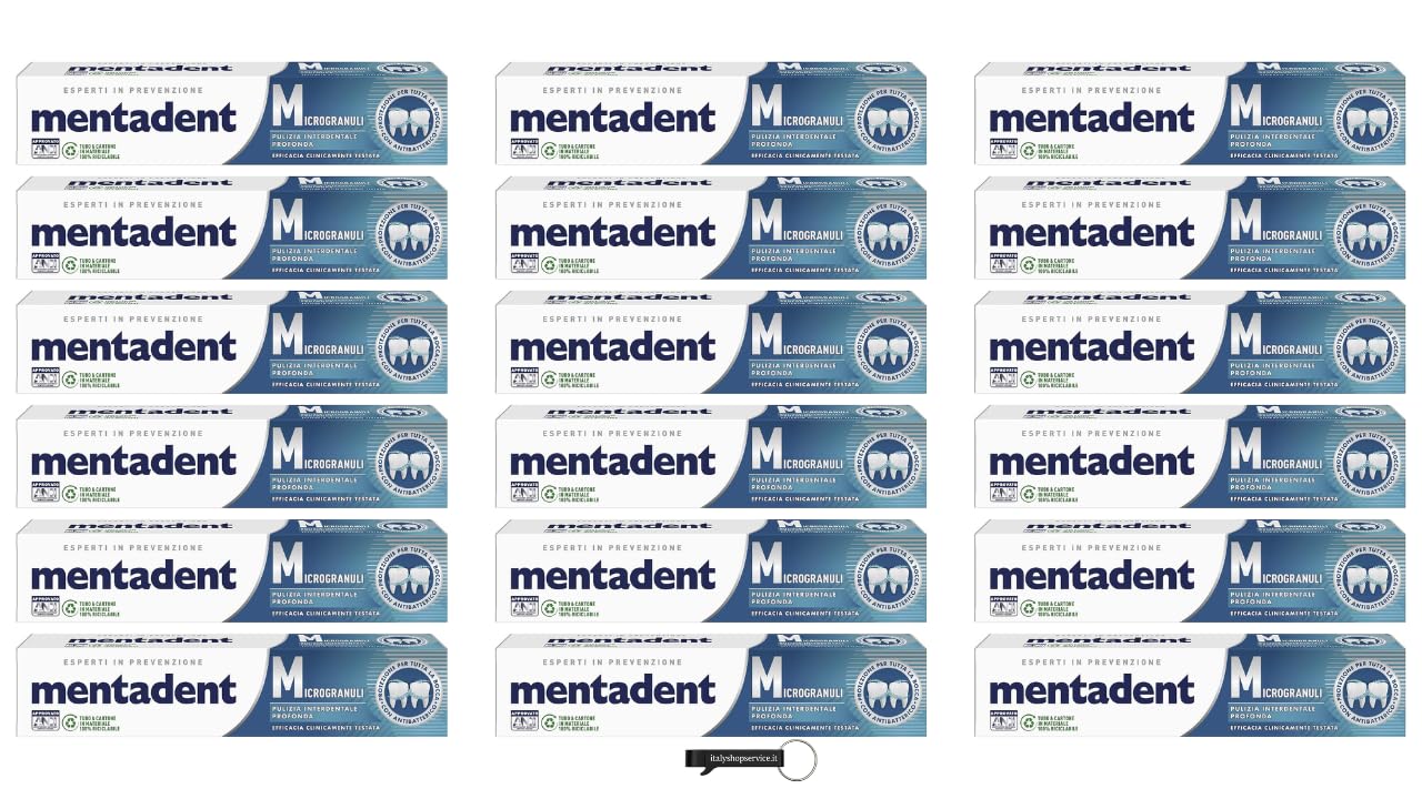 Mentadent Microgranuli Zahnpasta, 75 ml, 18 Stück, mit italienischem Shop-Schlüsselanhänger