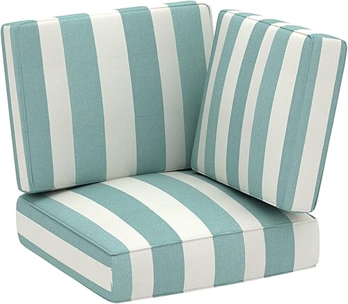 Juego de cojines para asientos profundos para exteriores, 24 x 24 pulgadas, cojín de asiento profundo y respaldo para silla de patio (rayas