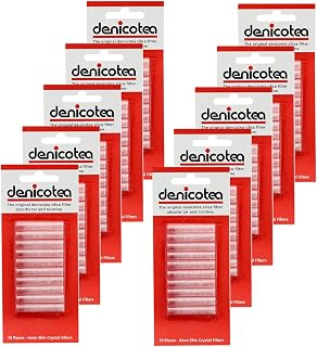 Denicotea Slim Crystal Filter - 10 Count - 10 Pack - 100 Filters Total - for Use with Nice Holders - Reduce Tar & Carcinogens - Will Not Affect Flavor - Reduce Staining of Skin - 10135