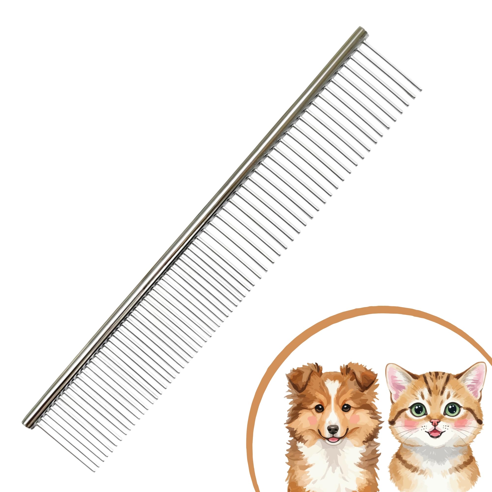Metal Pet Comb for Dogs and Cats | Rust-Resistant Stainless Steel Dog & Cat Grooming Comb for Long Hair | Professional Pet Comb for Detangling Fur, Removing Knots & Mats