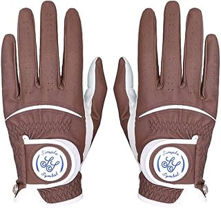 Simple Symbol Men's Golf Glove High Grade Leather Two Pack（Two Left Hands Or Two Right Hands Or One Pair） Six Colors to Choose from Red/Blue/Navy Blue/Sky Blue/Coffee/Beige